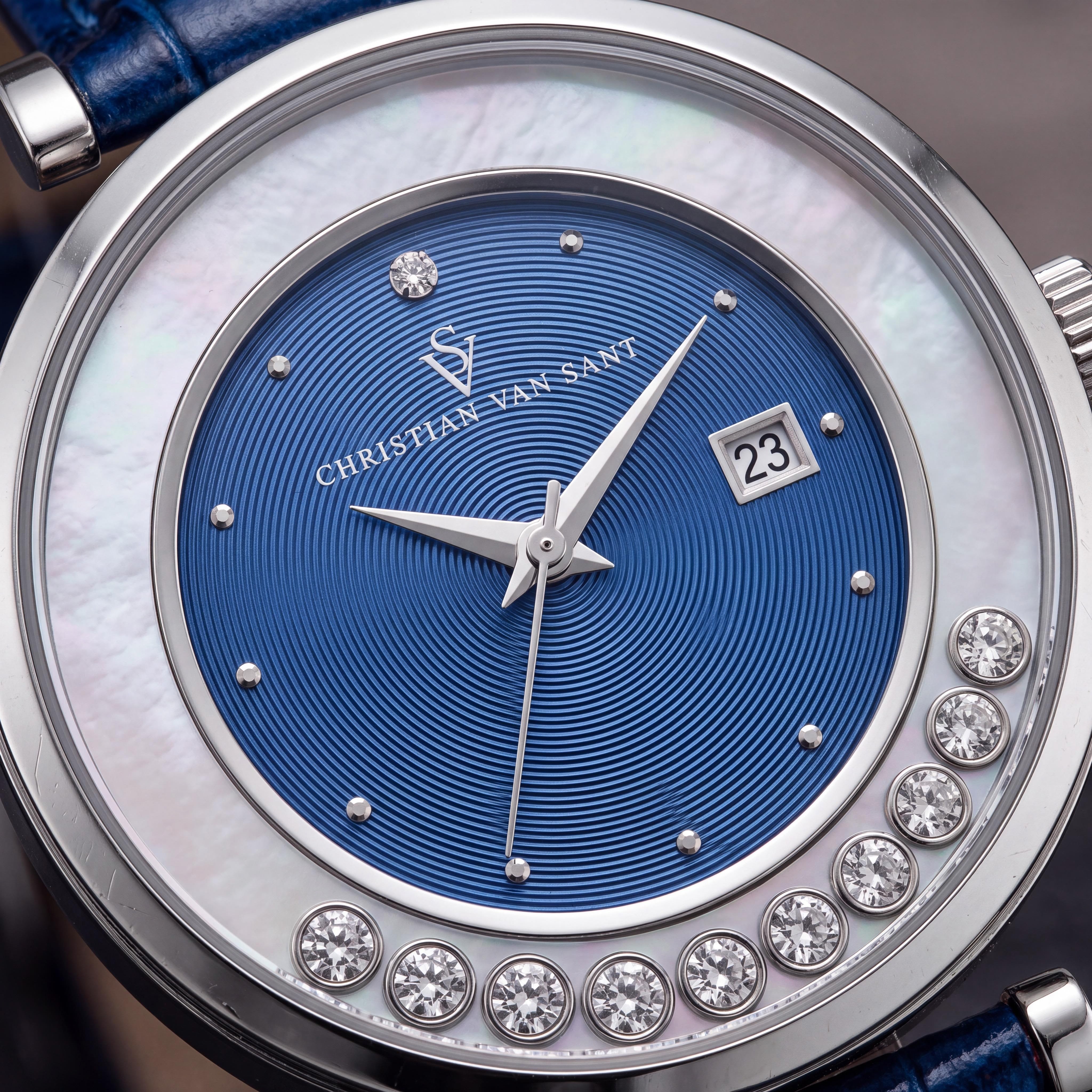 Christian Van Sant CV3812 Modern Women's Blue Dial Stainless Steel Leather Strap Water Resistant Quartz Watch, Photo 2