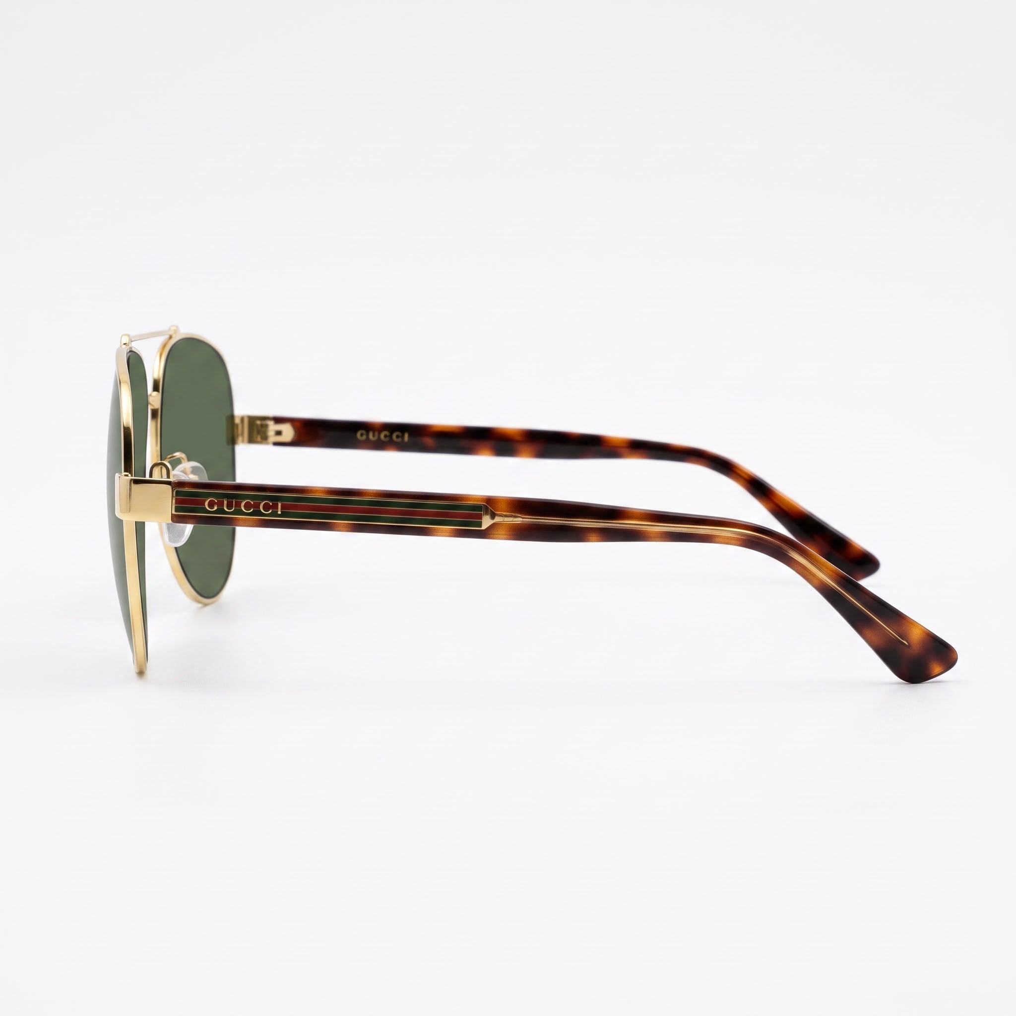 Gucci Aviators Unisex Plastic Sunglasses with UV Protection, Gold Frame, Green Lenses, 63mm Lens Width, Photo 3