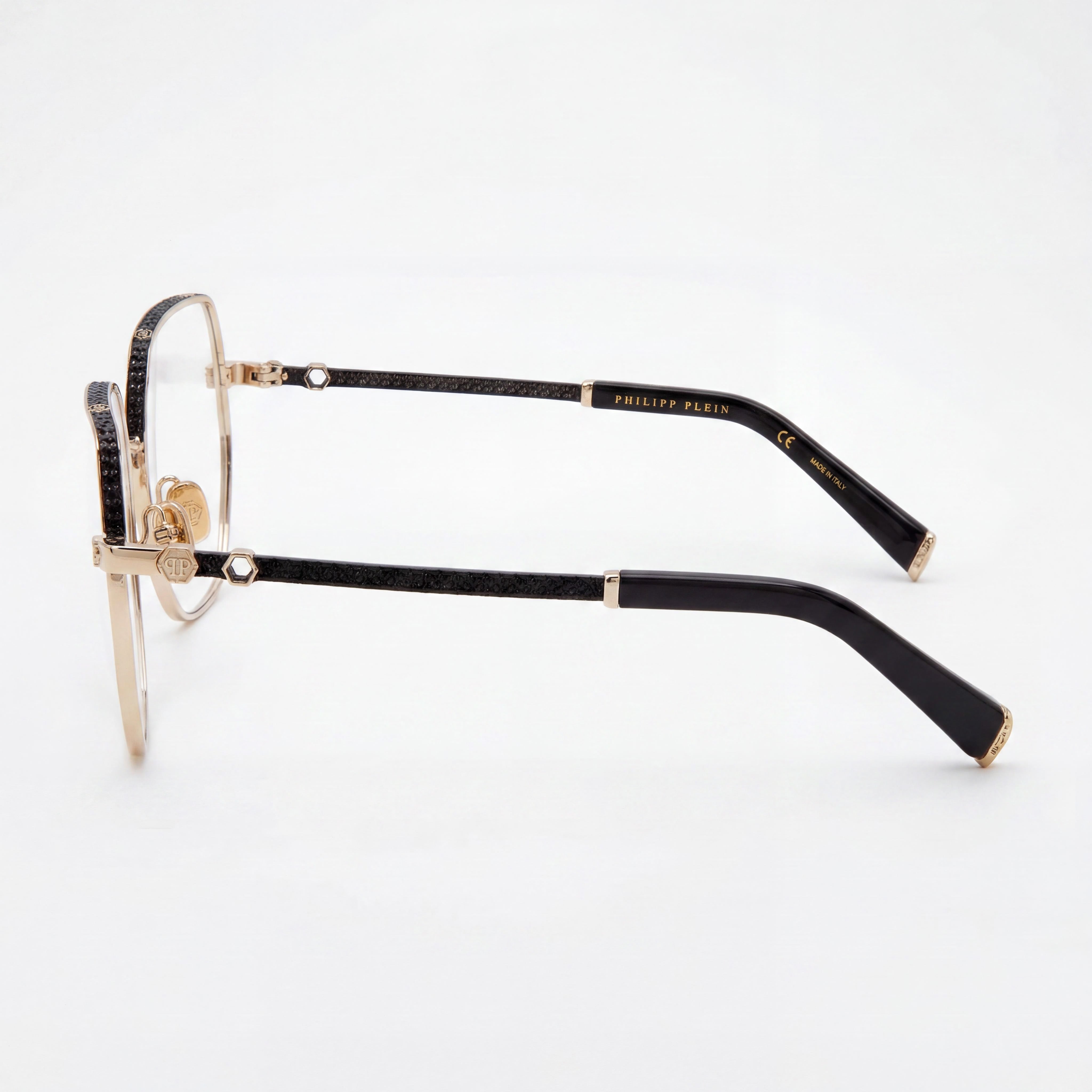 Philipp Plein VPP054S Gold Rectangle Eyeglasses for Men, Acetate 57mm, Photo 2