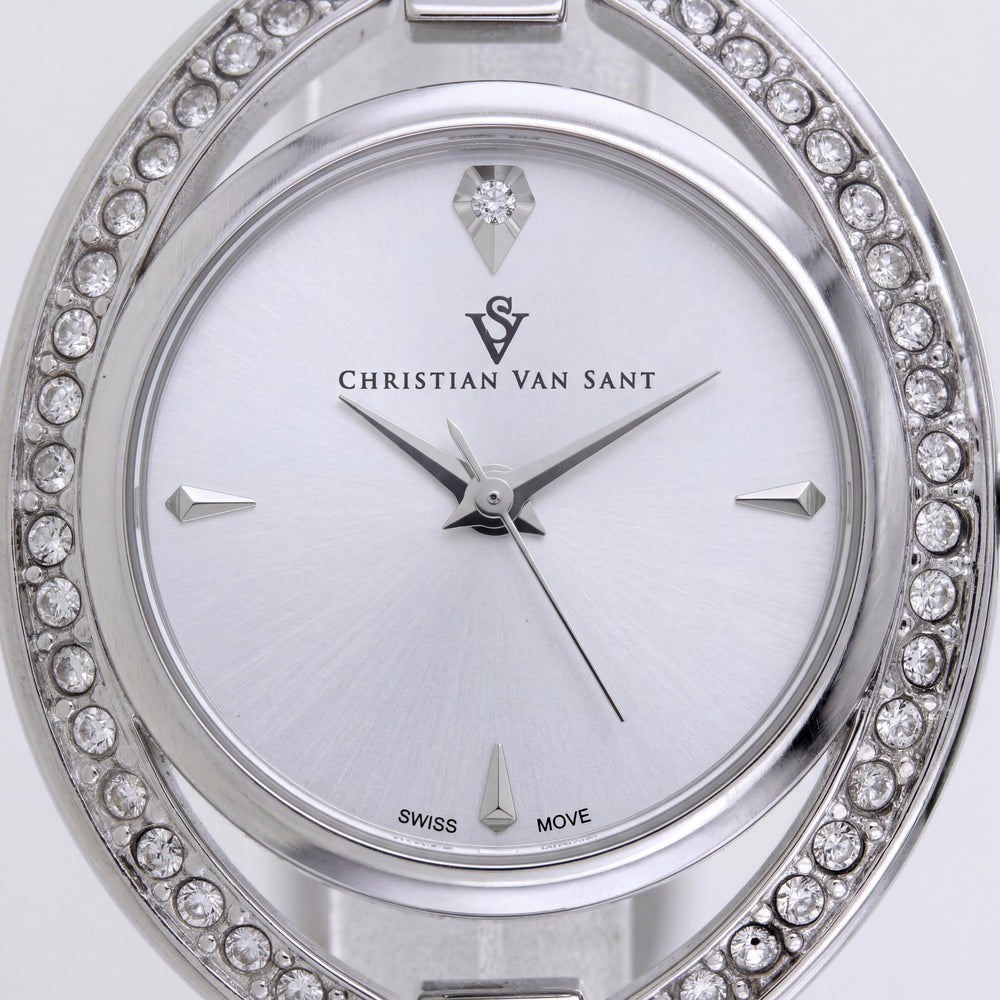 Christian Van Sant CV2930 Women's Silver Stainless Steel Quartz Watch, White Dial, 7.5-inch Bracelet