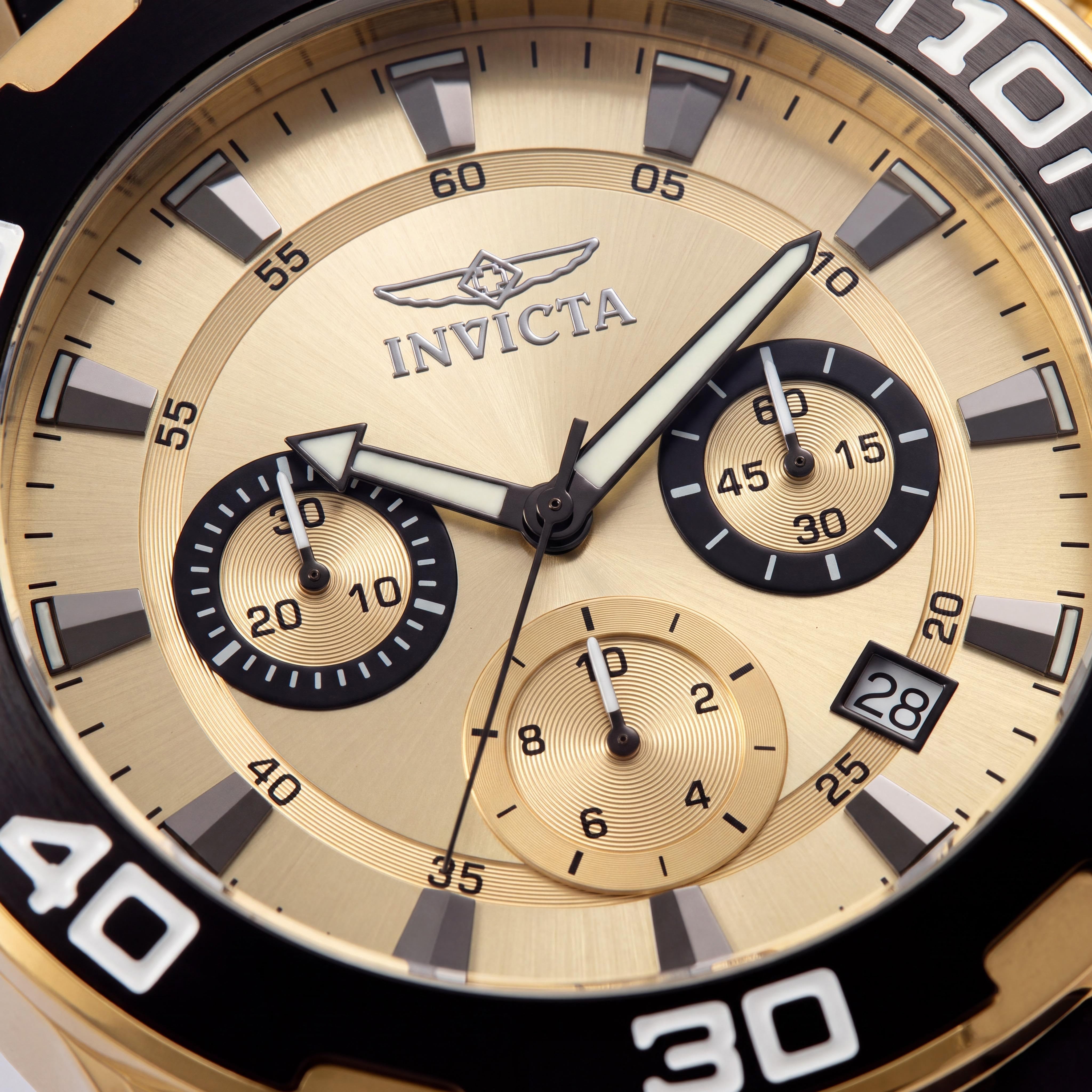 Invicta Pro Diver 22346 Reloj de cuarzo cronógrafo para hombre, acero inoxidable tono dorado y silicona negra, 50 mm, Photo 2