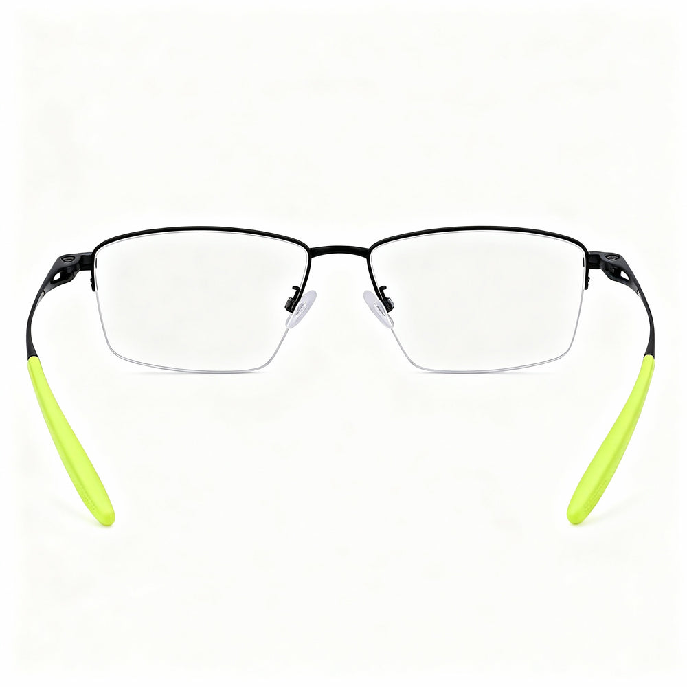 Montura de gafas unisex Nike 6045 rectangular, semi-sin montura, de acero aleado, color negro satinado, 54-17-145 mm