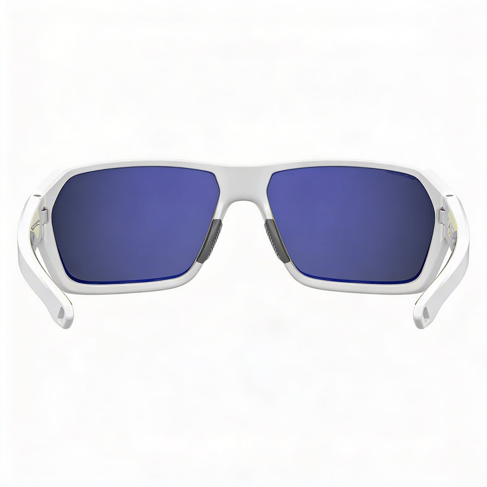 Gafas de sol unisex Under Armour UA Recon Square de acero inoxidable con protección UV, no polarizadas, blancas mate y azules, espejadas, 64 mm