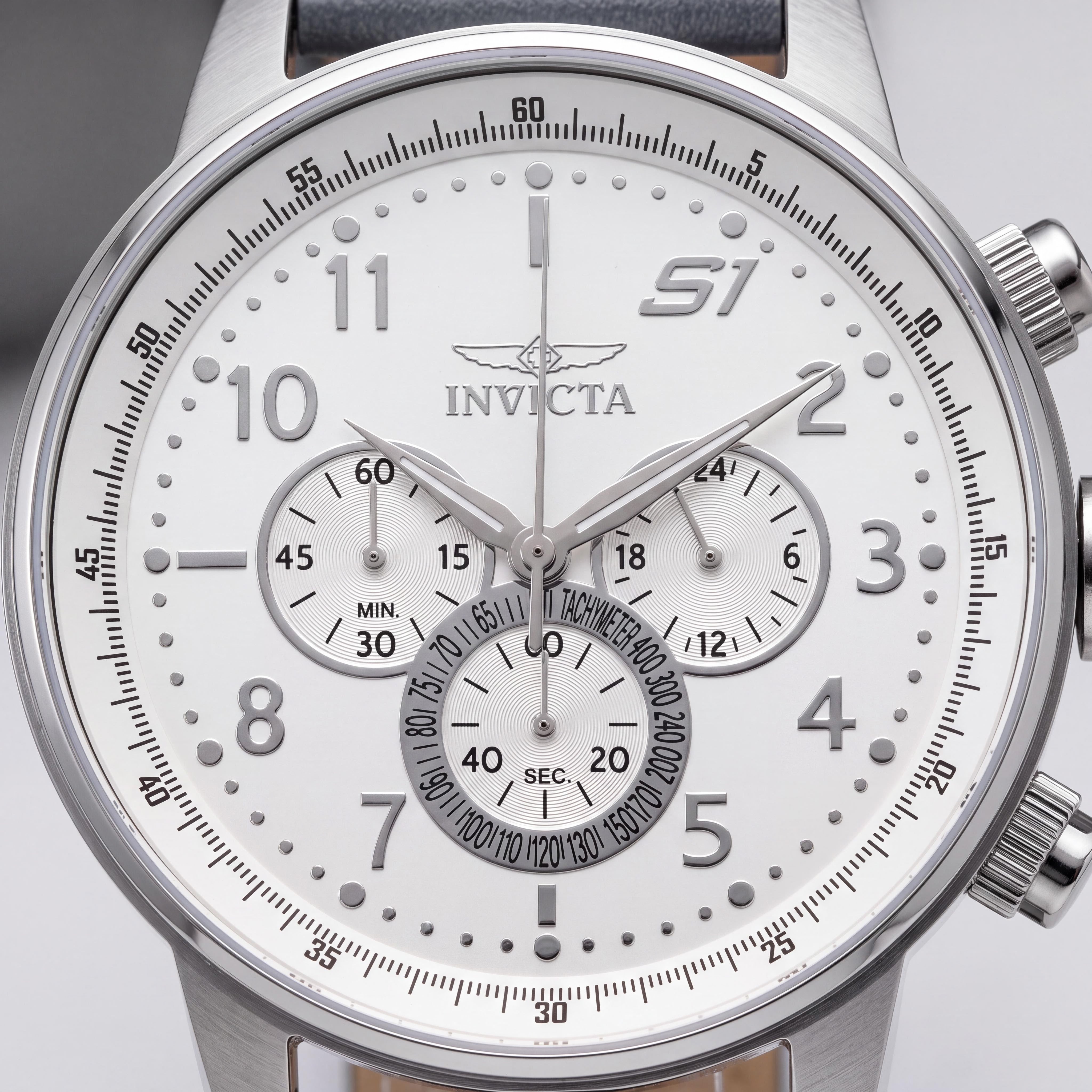 Invicta S1 Rally 25723 Unisex Chronograph Quartz Silver Stainless Steel White Dial Grey Leather 48mm Watch, Photo 2