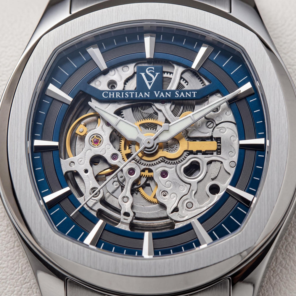 Christian Van Sant Men's Bracelet Watch with Blue Dial, Stainless Steel Case & Bracelet, Automatic Movement, Water Resistant 50M