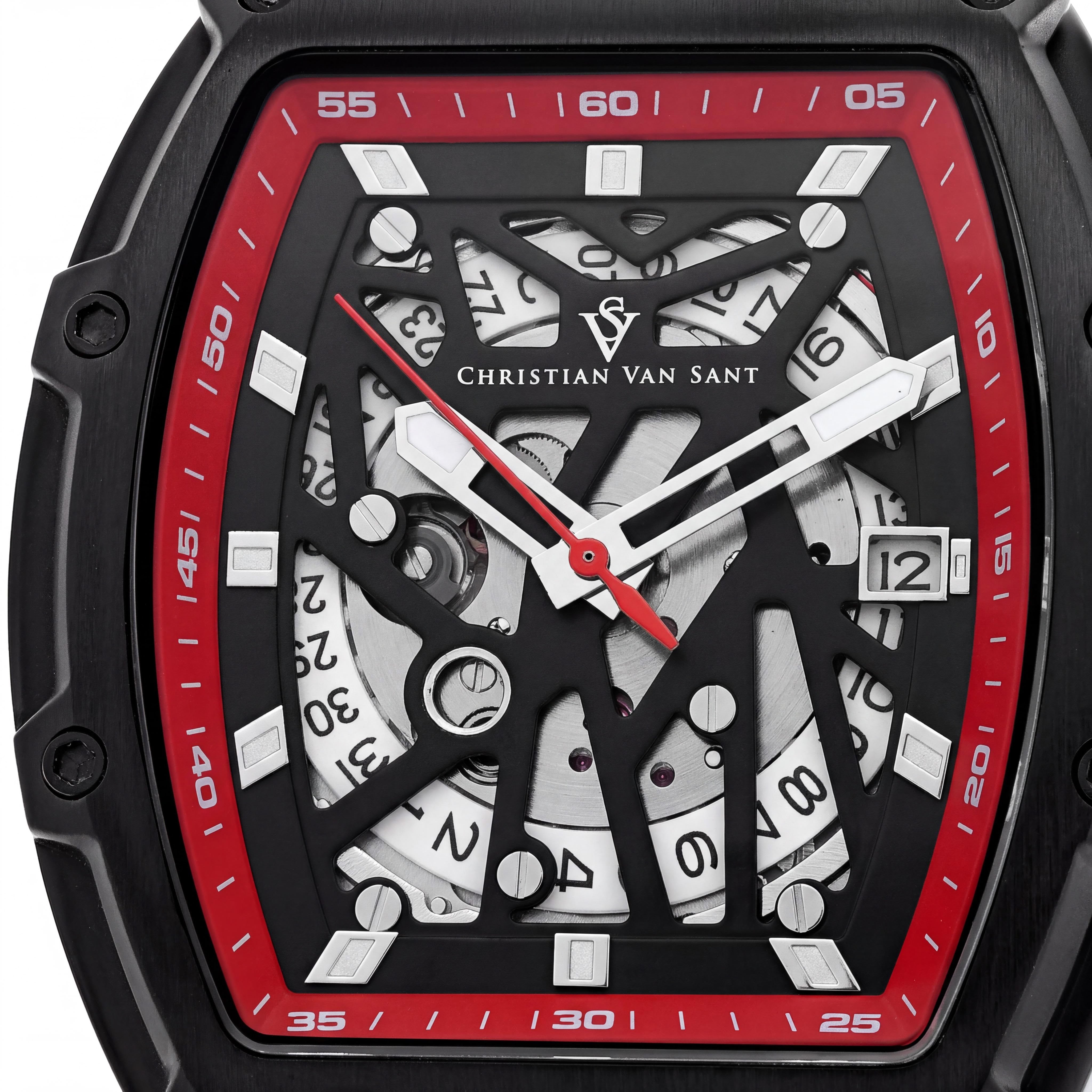 Reloj automático Christian Van Sant para hombre, correa de caucho de acero inoxidable, esfera negra, resistente al agua 5 ATM, Photo 2