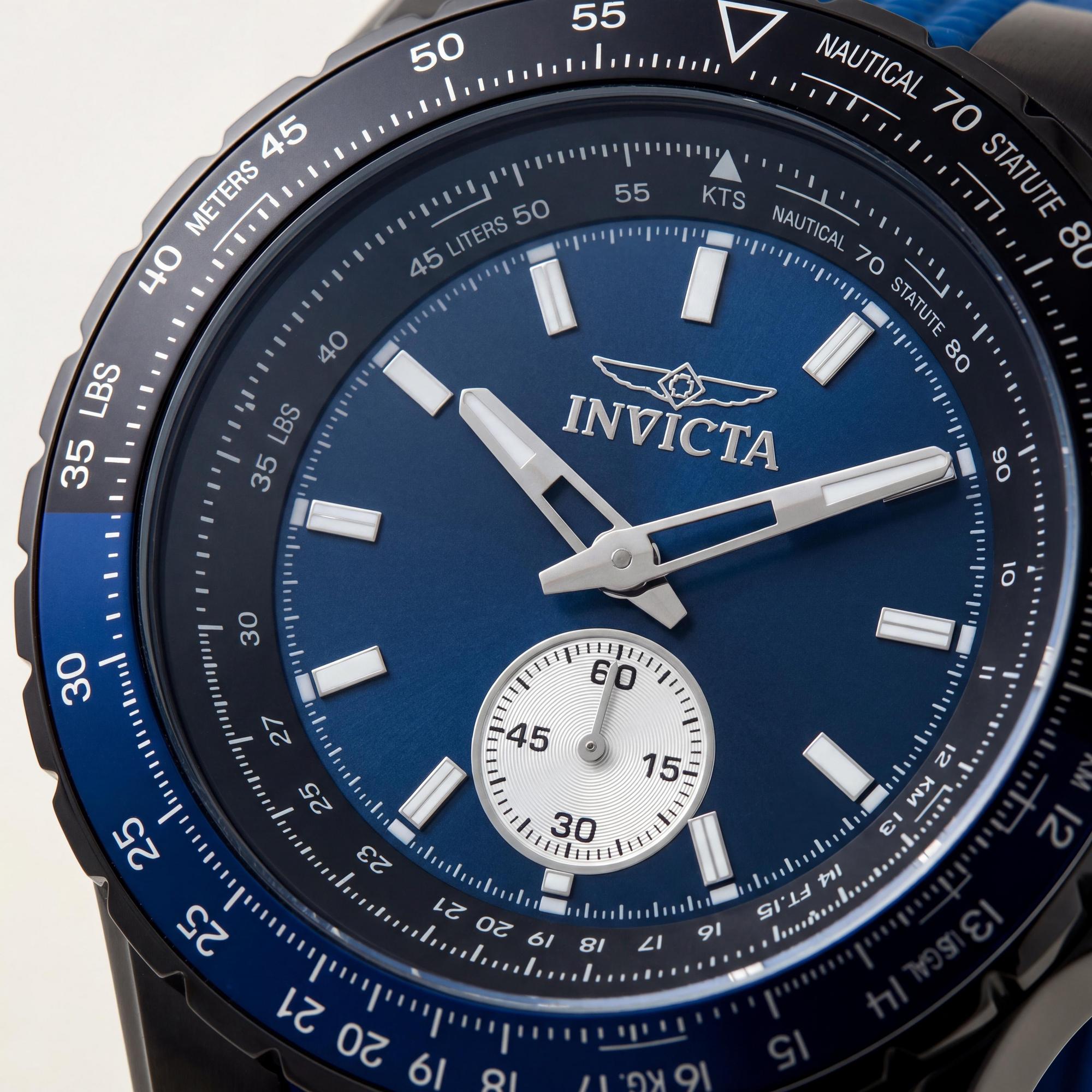 Reloj Invicta Aviator 49300 para hombre, de cuarzo, acero inoxidable negro, 50 mm, esfera azul, correa de silicona y resistente al agua hasta 10 ATM., Photo 2