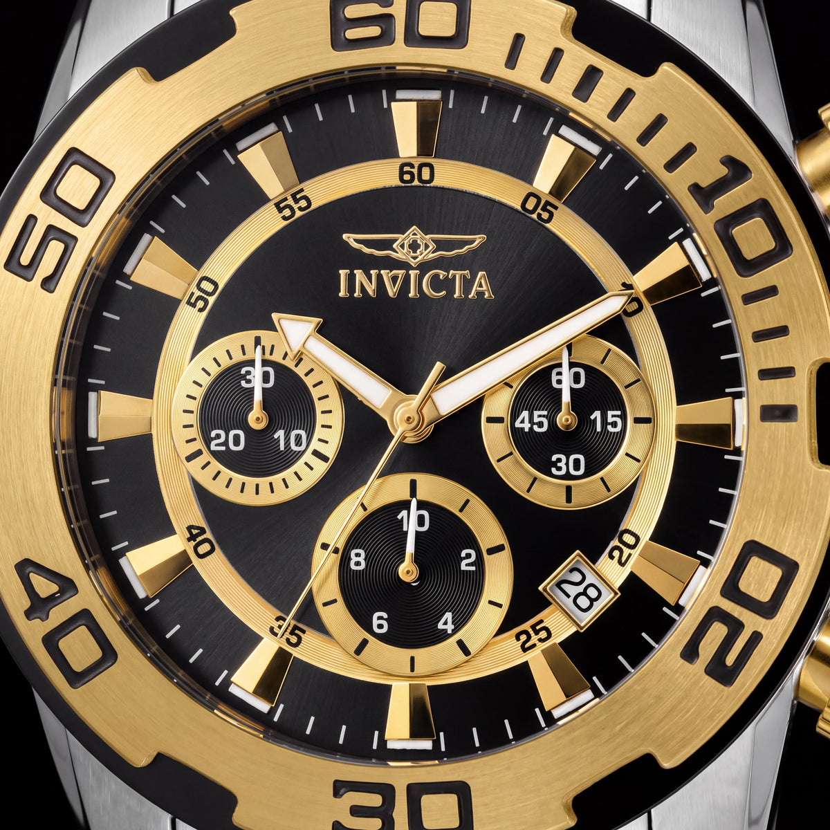 Invicta Men's Diver Chronograph Silver-Gold Two-Tone Stainless Steel Black Dial 50mm Water Resistant Watch, Photo 2