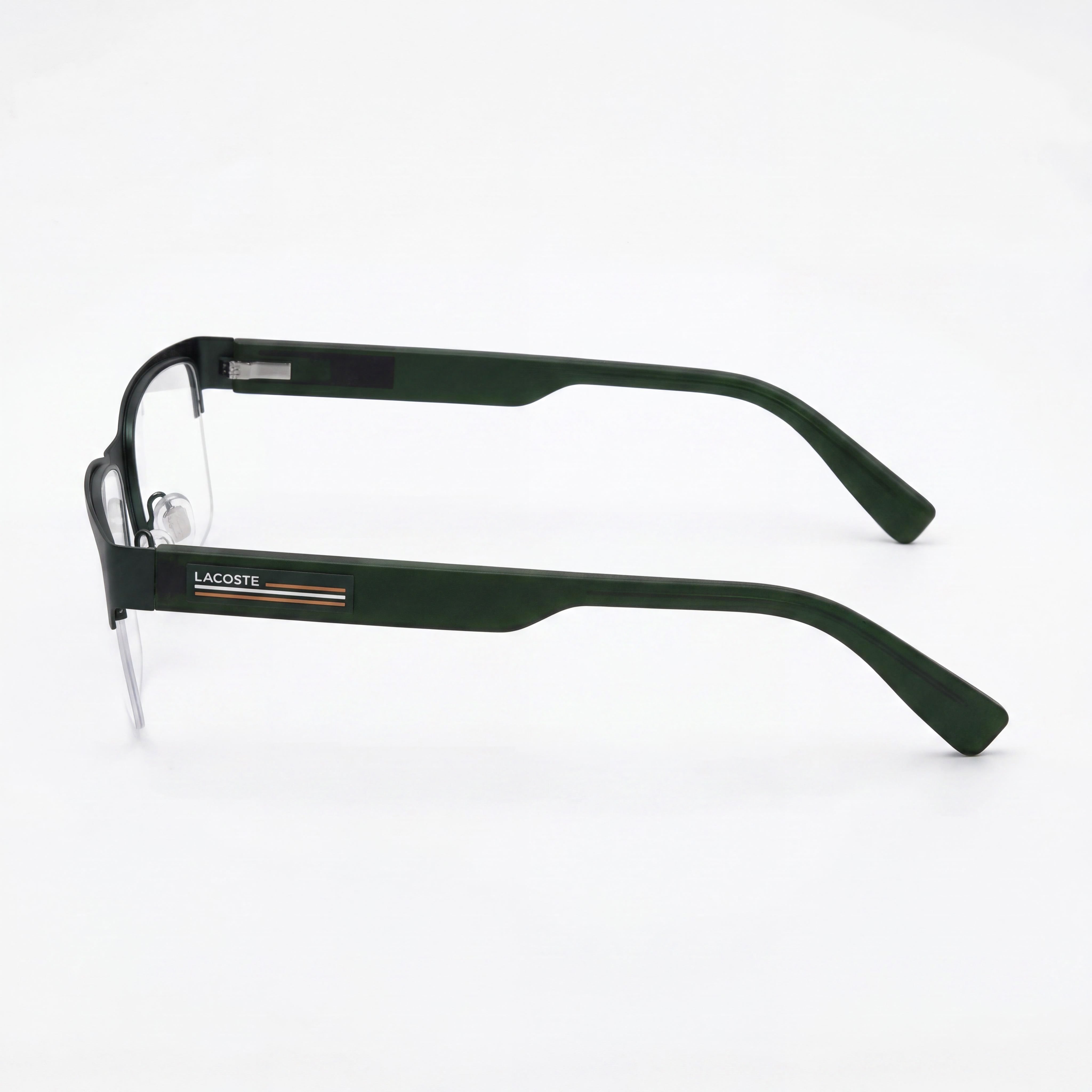 Montura de gafas unisex moderna Lacoste de Metallo en acabado verde mate, 54 mm de ancho de lente, Photo 3
