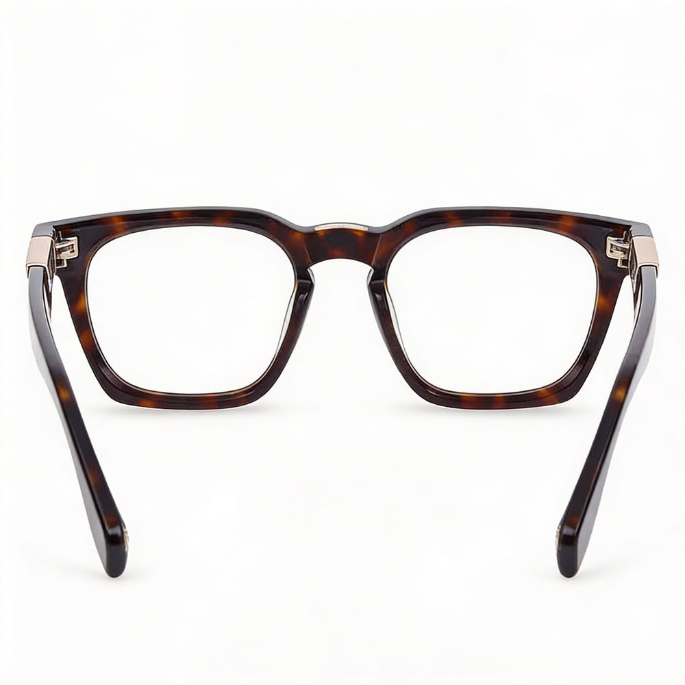 Police Casual Men's Shiny Black Acetate Eyeglass Frames with Demo Lenses, 51mm Lens Width, 145mm Bridge
