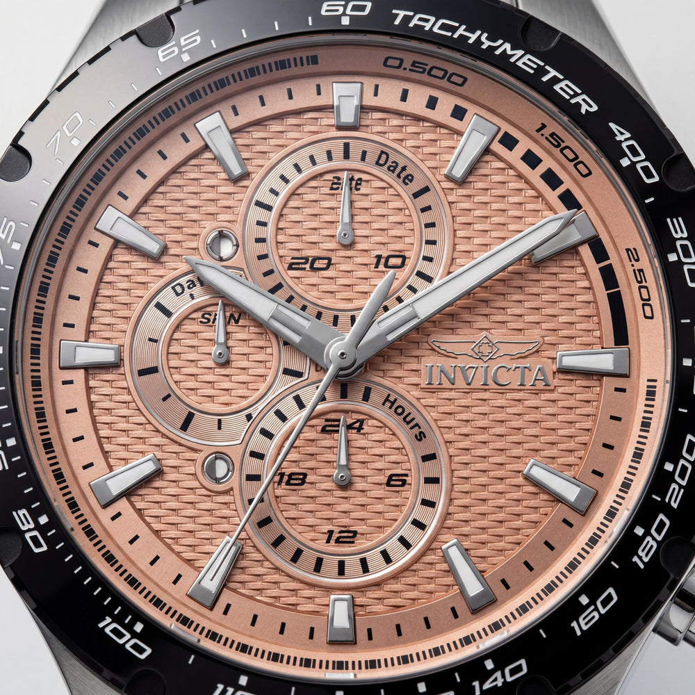 Invicta Aviator 50102 Reloj unisex de cuarzo cronógrafo de acero inoxidable 44 mm, esfera rosa plateada