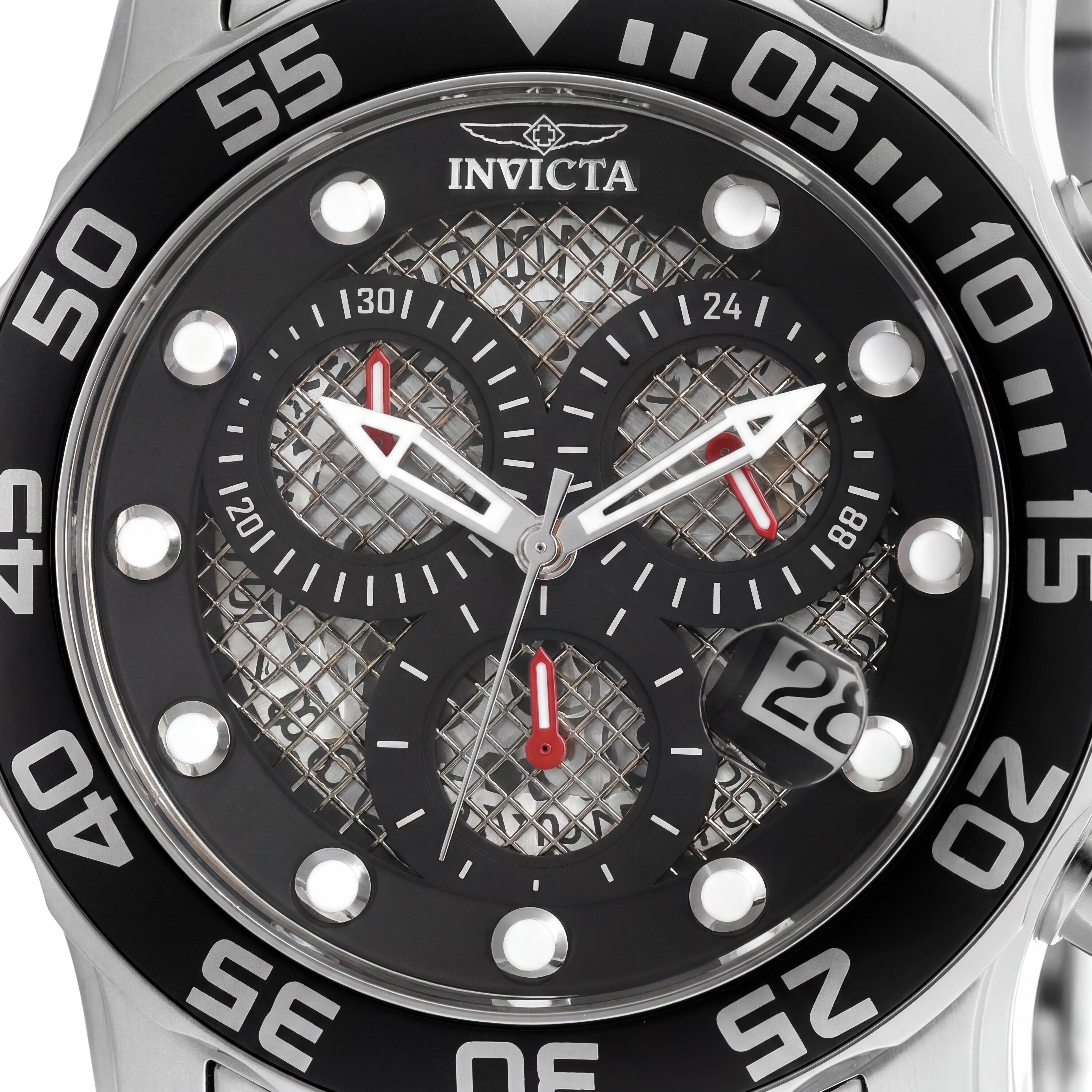 Invicta 19836 Pro Diver Men's Silver Stainless Steel Case & Bracelet Chronograph Watch with Black Dial, Rotating Bezel, 49mm, Photo 2