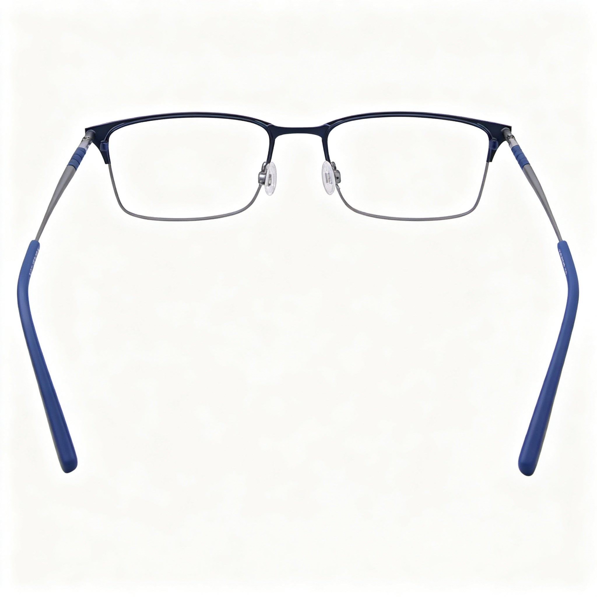Flexon E1132 Men's Flexible Durable Metal Full Rim Rectangle Eyeglasses Matte Navy Silver 54-18-145, Photo 3