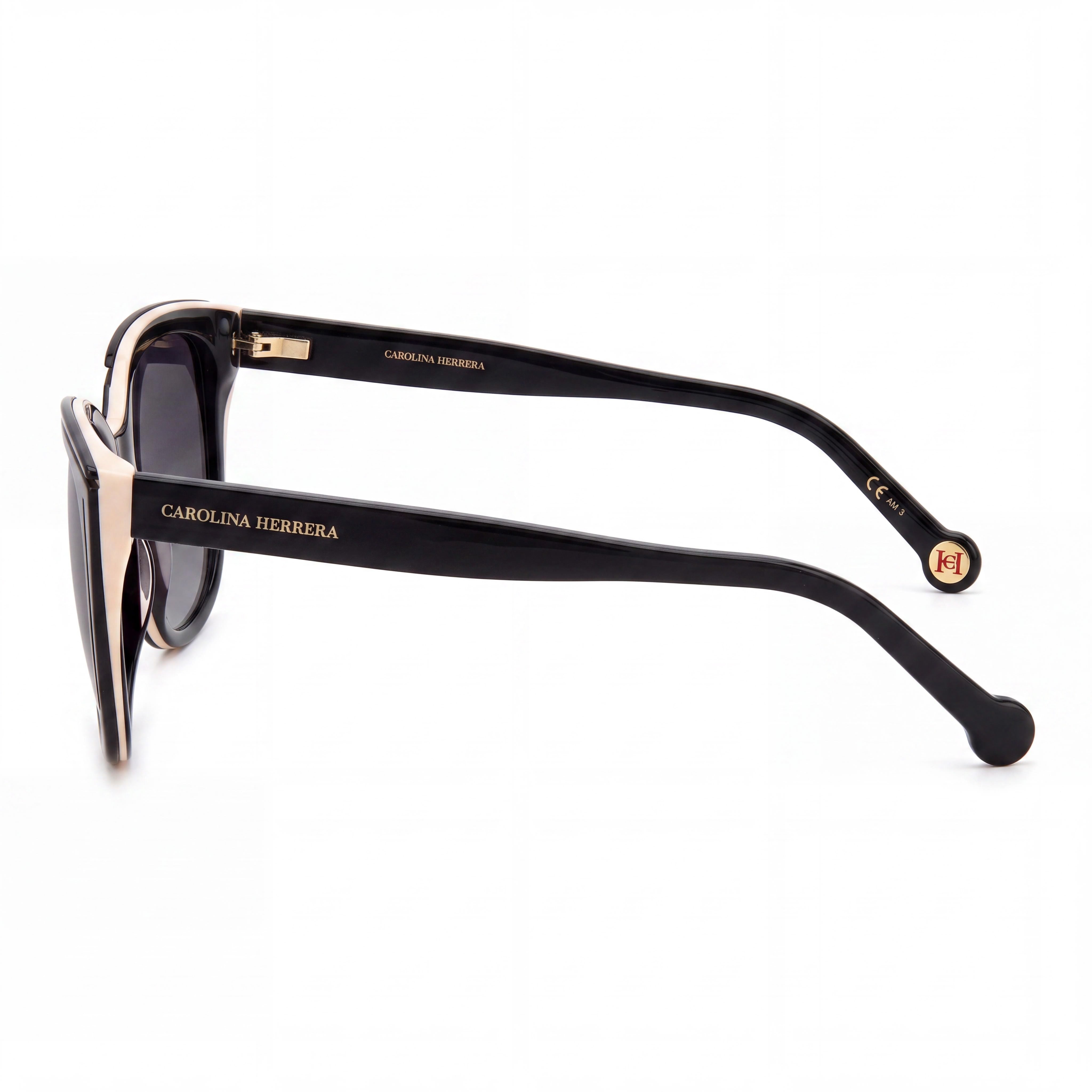 Carolina Herrera HER 0144/S Women's Classic Black Nude Acetate Dark Grey Shaded UV Sunglasses 53mm, Photo 3