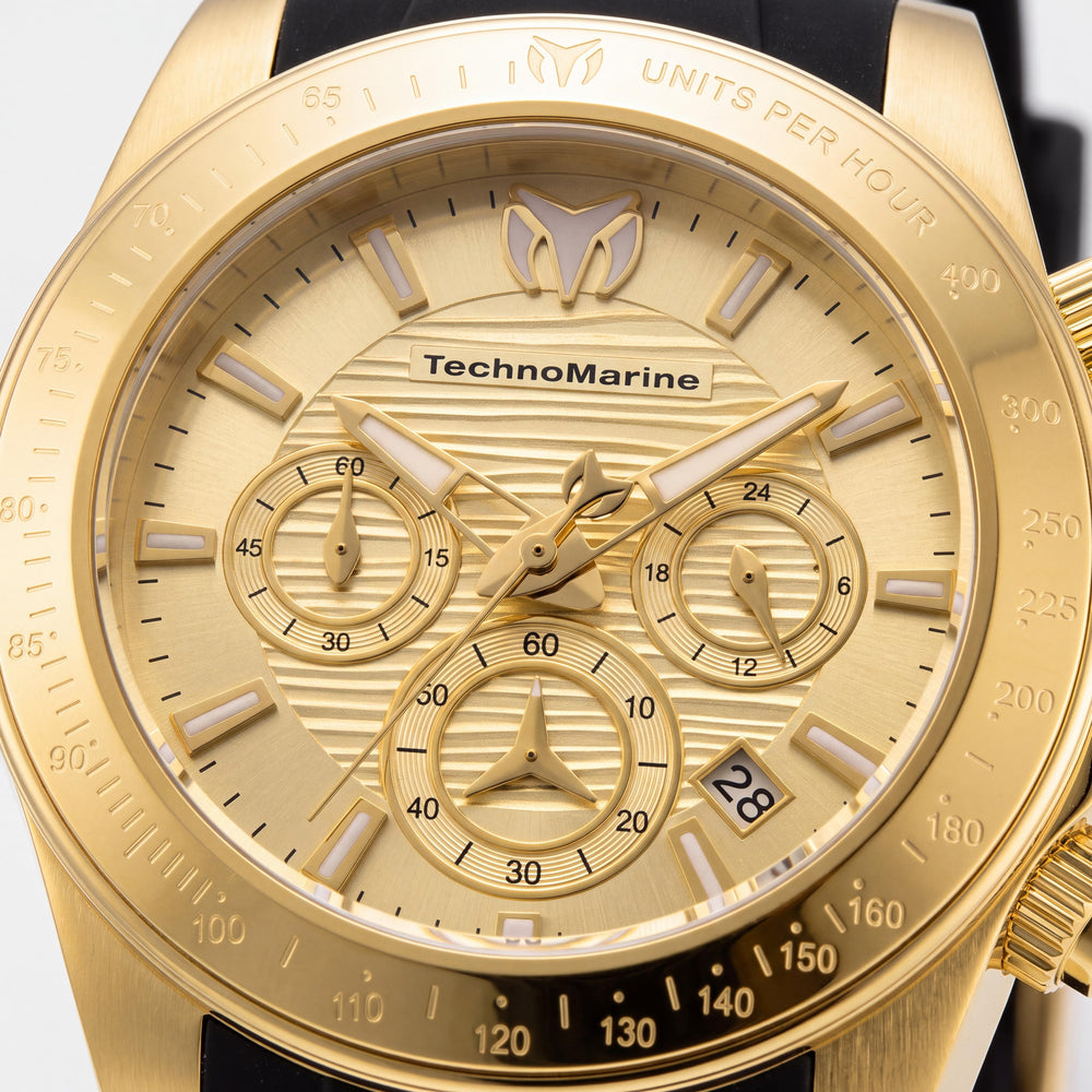 Technomarine Men's TM-219034 Quartz Watch, Black Stainless Steel Case with Gold Dial, Chronograph, Water Resistant, 42mm