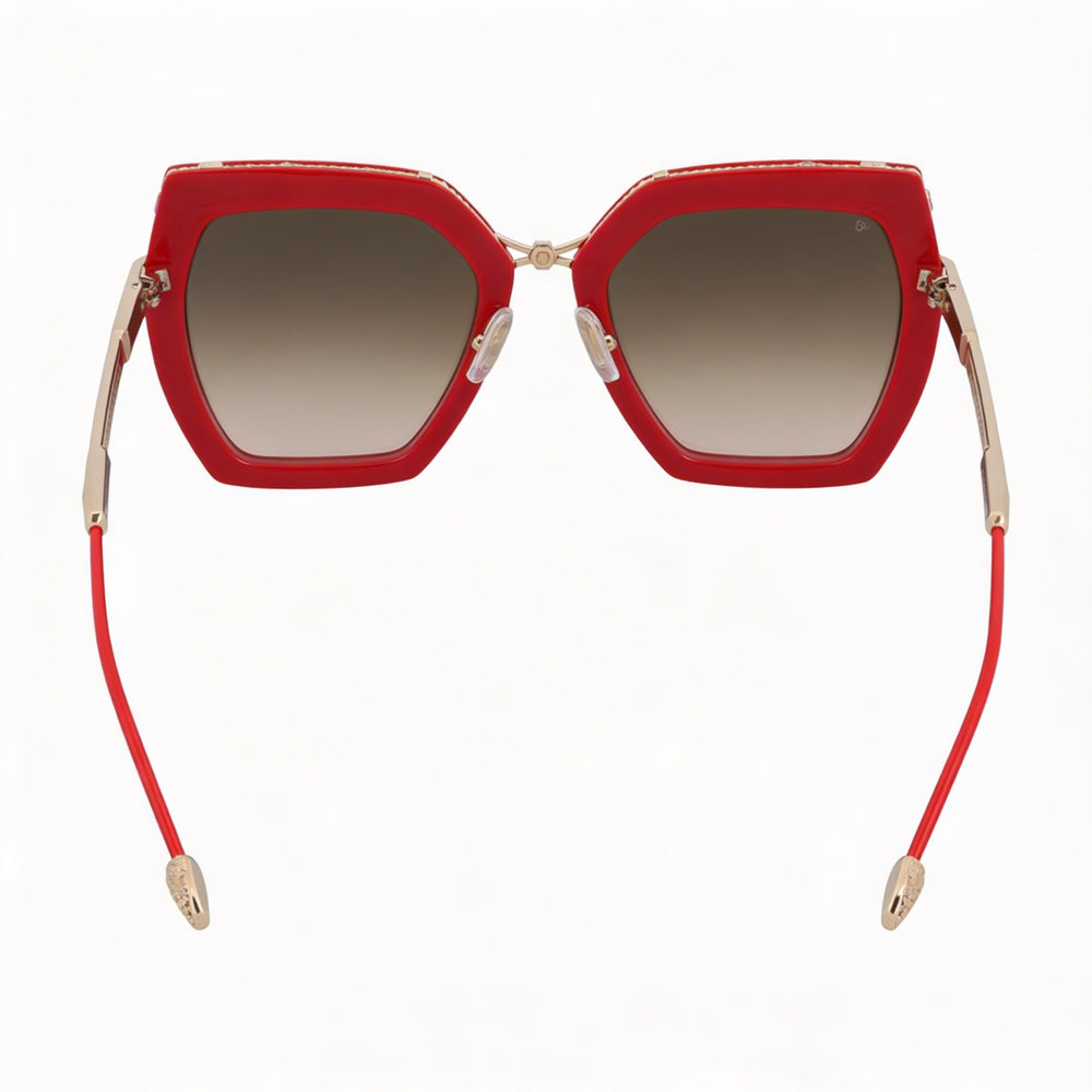 Philipp Plein Spp097s Women's Red Metal Sunglasses with Gradient Brown/Pink UV Protection Lenses 53mm
