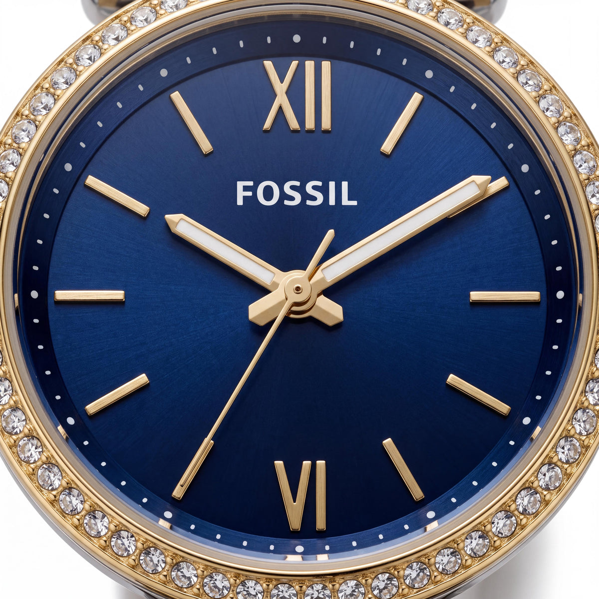 Fossil Carlie Women's Two Tone Stainless Steel Blue Dial Scratch-Resistant Roman Numeral Quartz 28mm Watch, Photo 2
