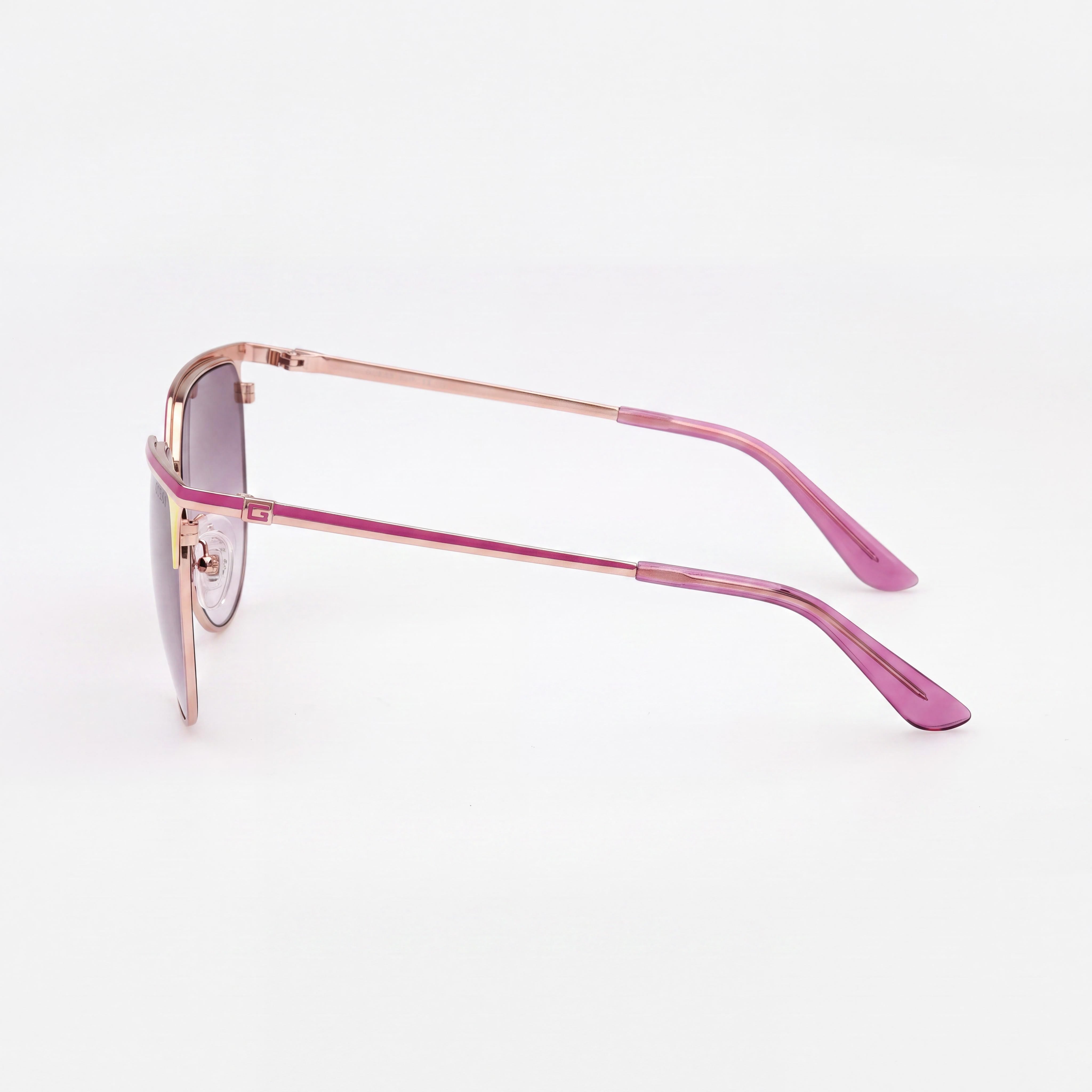 Gafas de sol GUESS Modern para mujer con montura metálica brillante color oro rosa, lentes degradadas violetas y protección UV de 58 mm, Photo 3