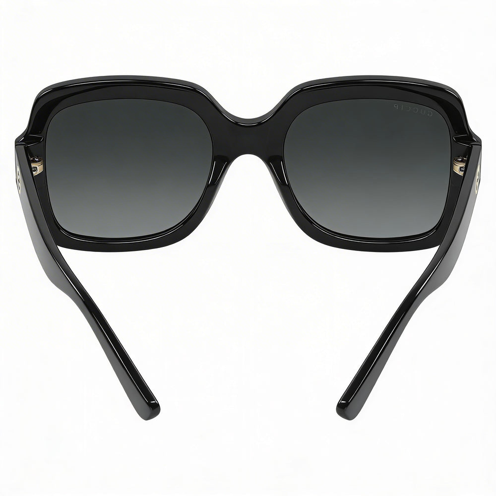 Gafas de sol Gucci GG1337S 002 cuadradas de plástico de montura completa para mujer, negras con logotipo dorado, lentes grises degradadas de 54 mm con protección UV