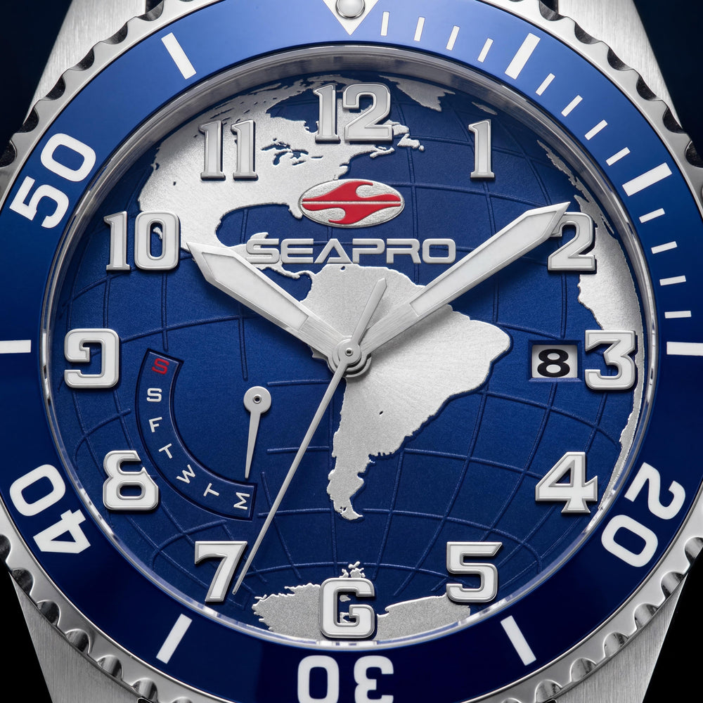 Reloj de cuarzo Seapro para hombre SP4760, esfera azul, caja de acero inoxidable, brazalete de acero inoxidable, resistente al agua