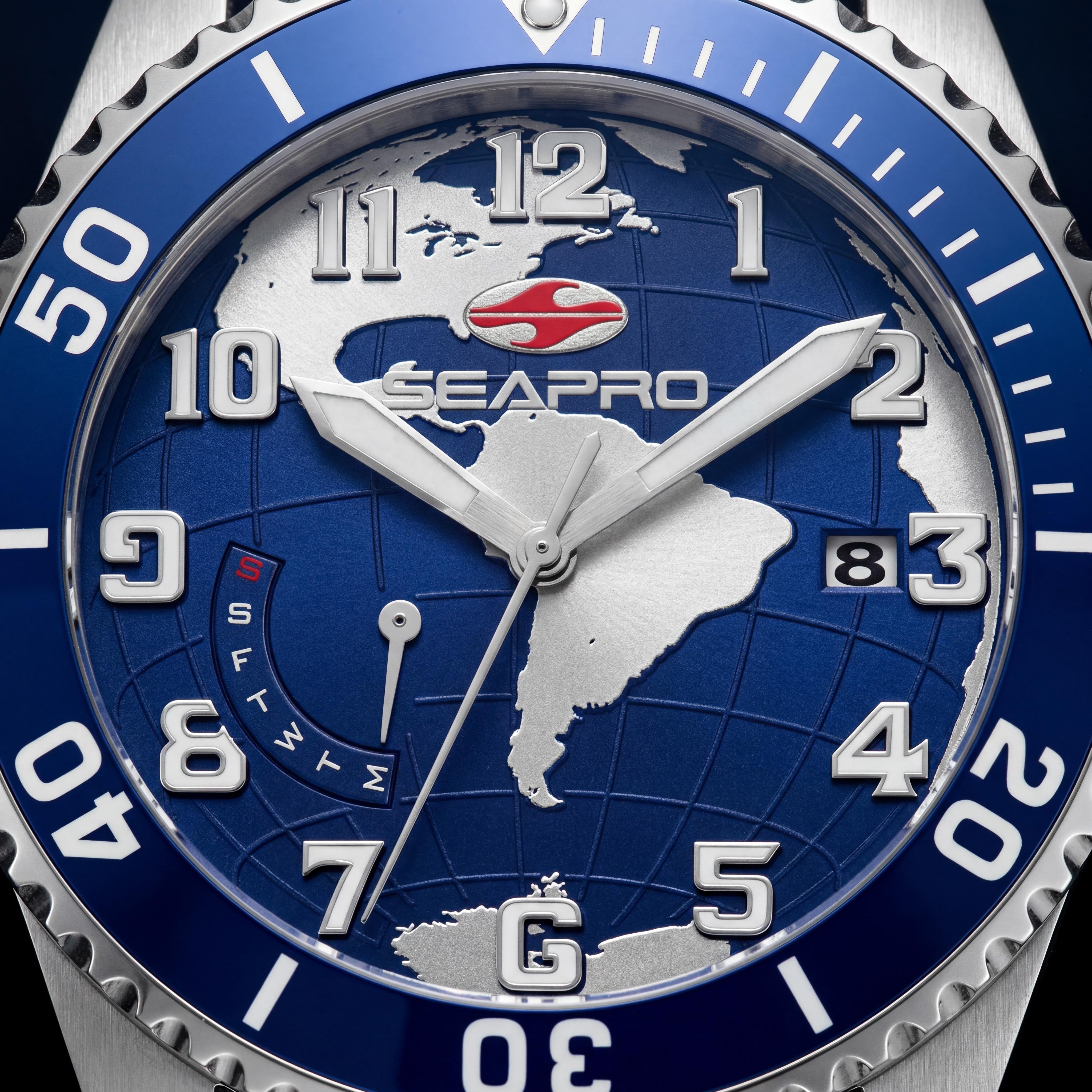 Reloj de cuarzo Seapro para hombre, esfera azul, caja de acero inoxidable, brazalete de acero inoxidable, resistente al agua, Photo 2