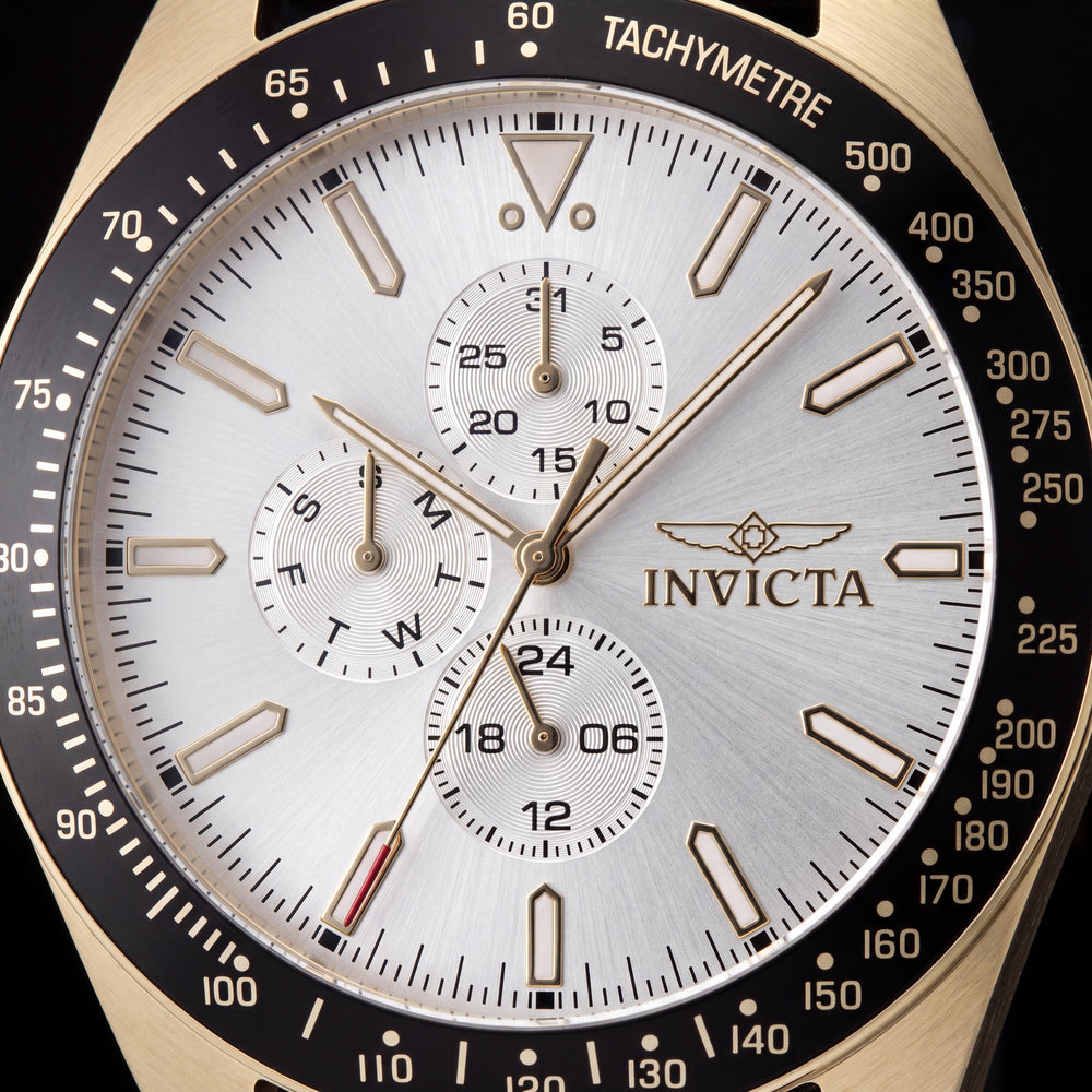 Invicta Aviator 48857 Reloj Unisex de Cuarzo, Dorado, Caja de Acero Inoxidable, Esfera Plateada, 45 mm