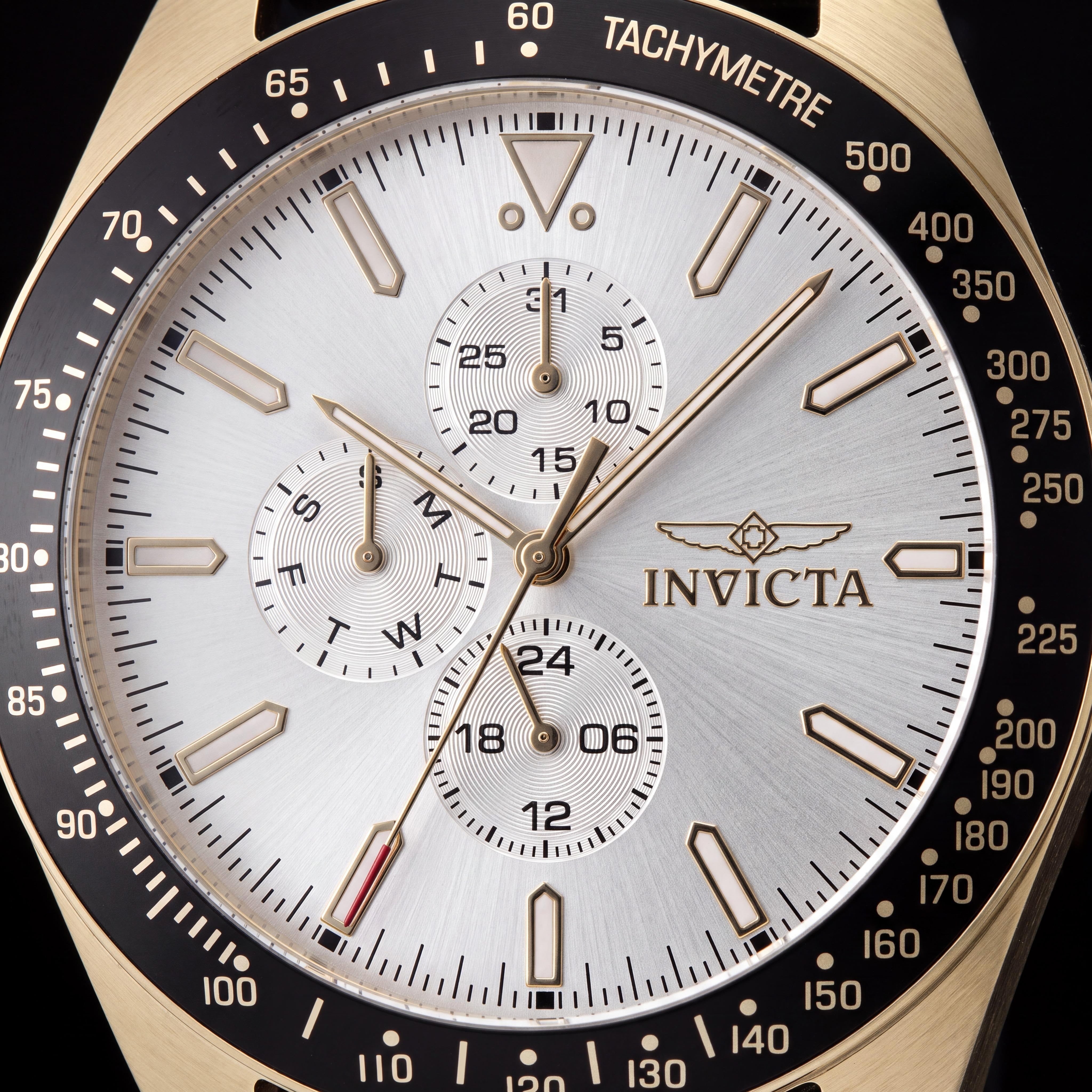 Invicta Aviator 48857 Unisex Quartz Watch, Gold, Stainless Steel Case, Silver Dial, 45mm, Photo 2