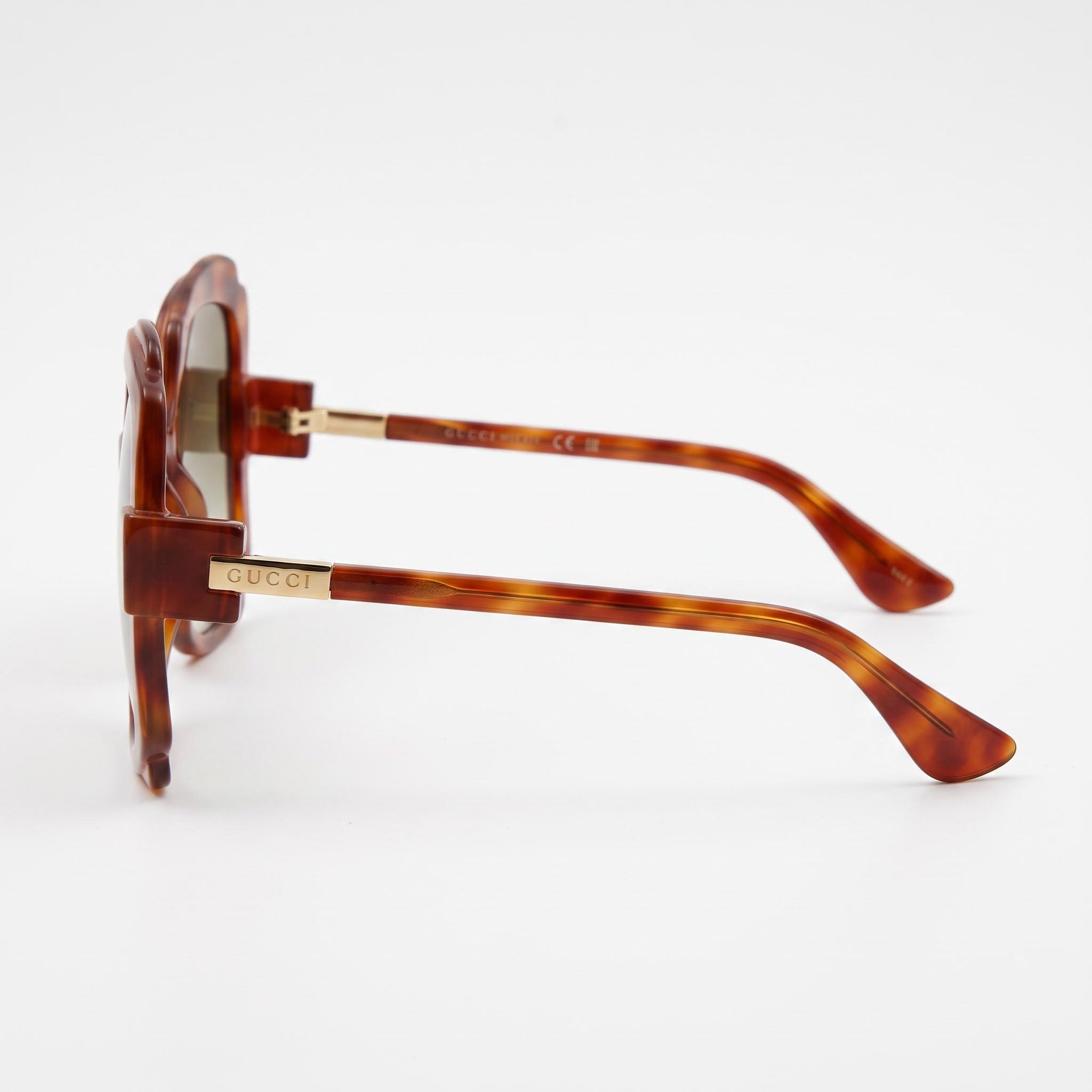 Gucci Women's Round/Oval Prescription Plastic Frame Sunglasses Havana Brown Gradient Lenses 57-20-135, Photo 2