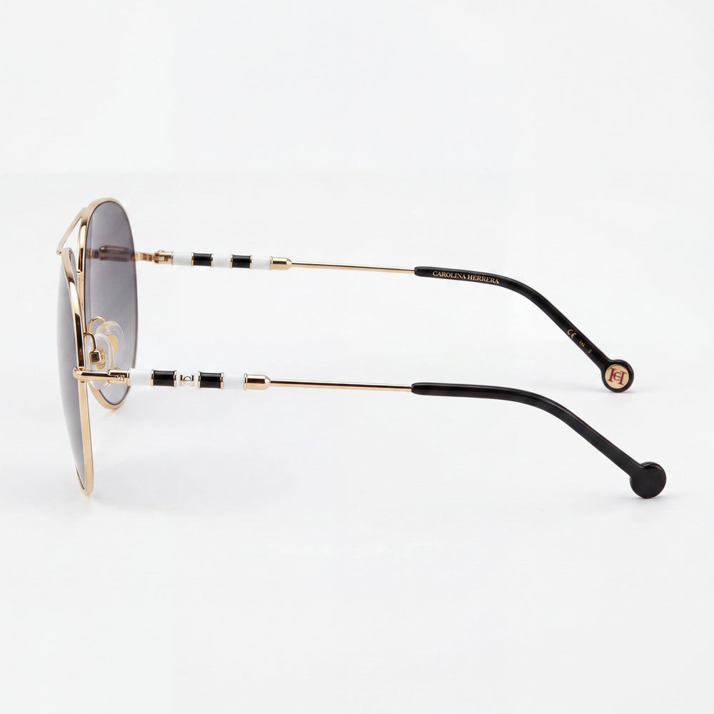 Gafas de sol Carolina Herrera Ch 0034/S para mujer, montura de acero inoxidable con degradado gris y lentes doradas, protección UV 100 %, 64 mm