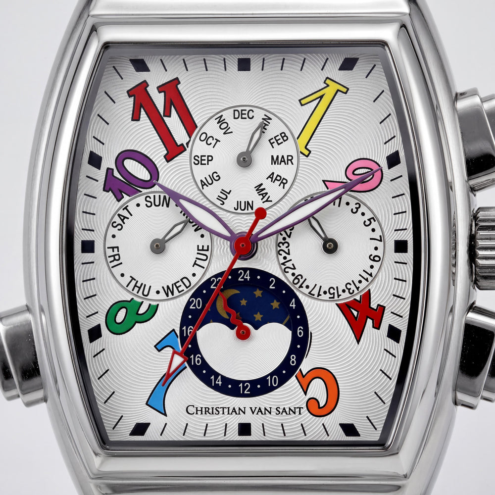Christian Van Sant CV2131 Grandeur Men's Automatic White Stainless Steel Leather Strap Watch 45mm Water Resistant