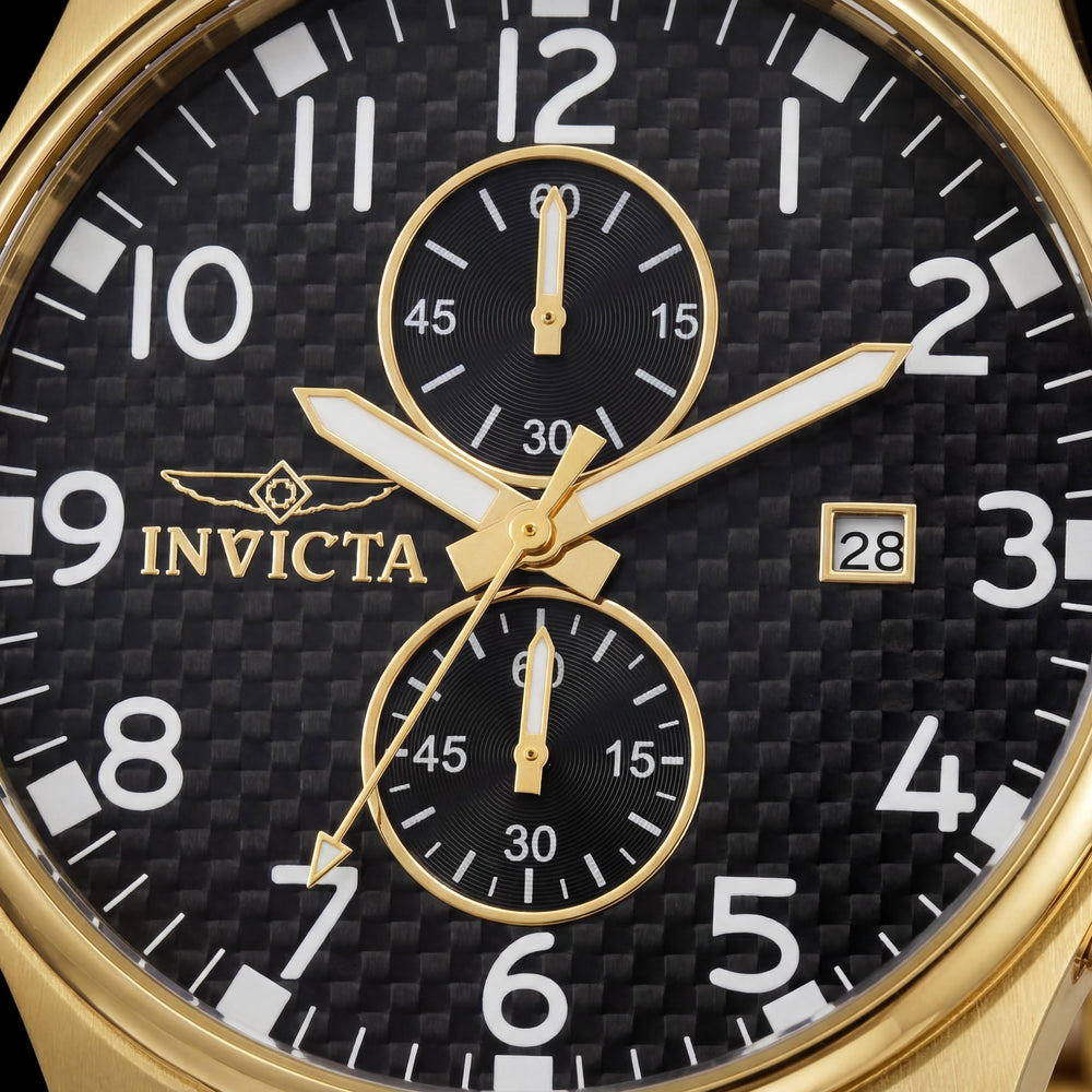 Invicta 0382 Reloj de cuarzo cronógrafo para mujer, acero inoxidable chapado en oro, esfera negra, 48 mm