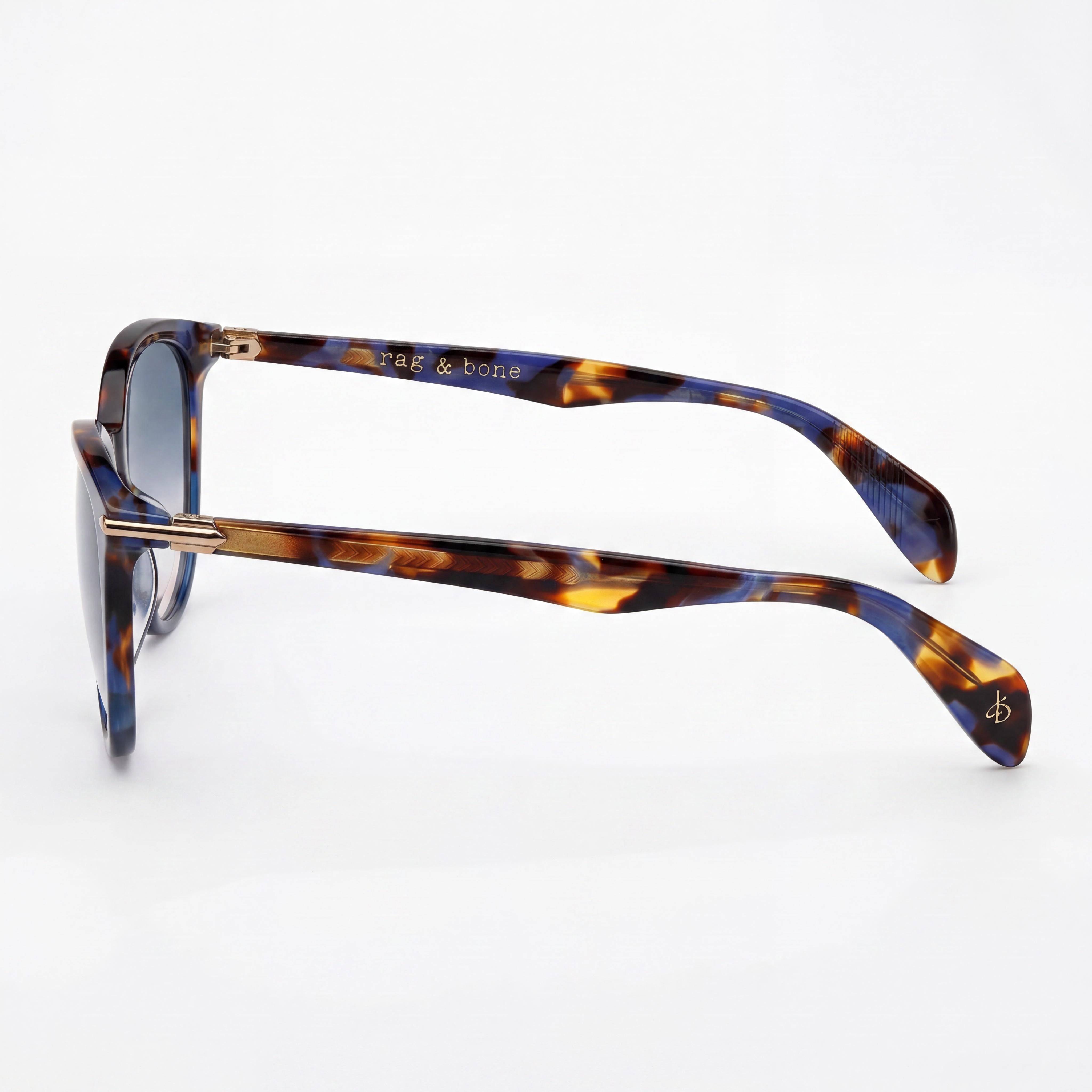 Rag & Bone Rnb1020/s Women's Acetate Eyewear, Blue Havana Frame, Blue Double Shade Peach Lenses 54mm, Photo 3