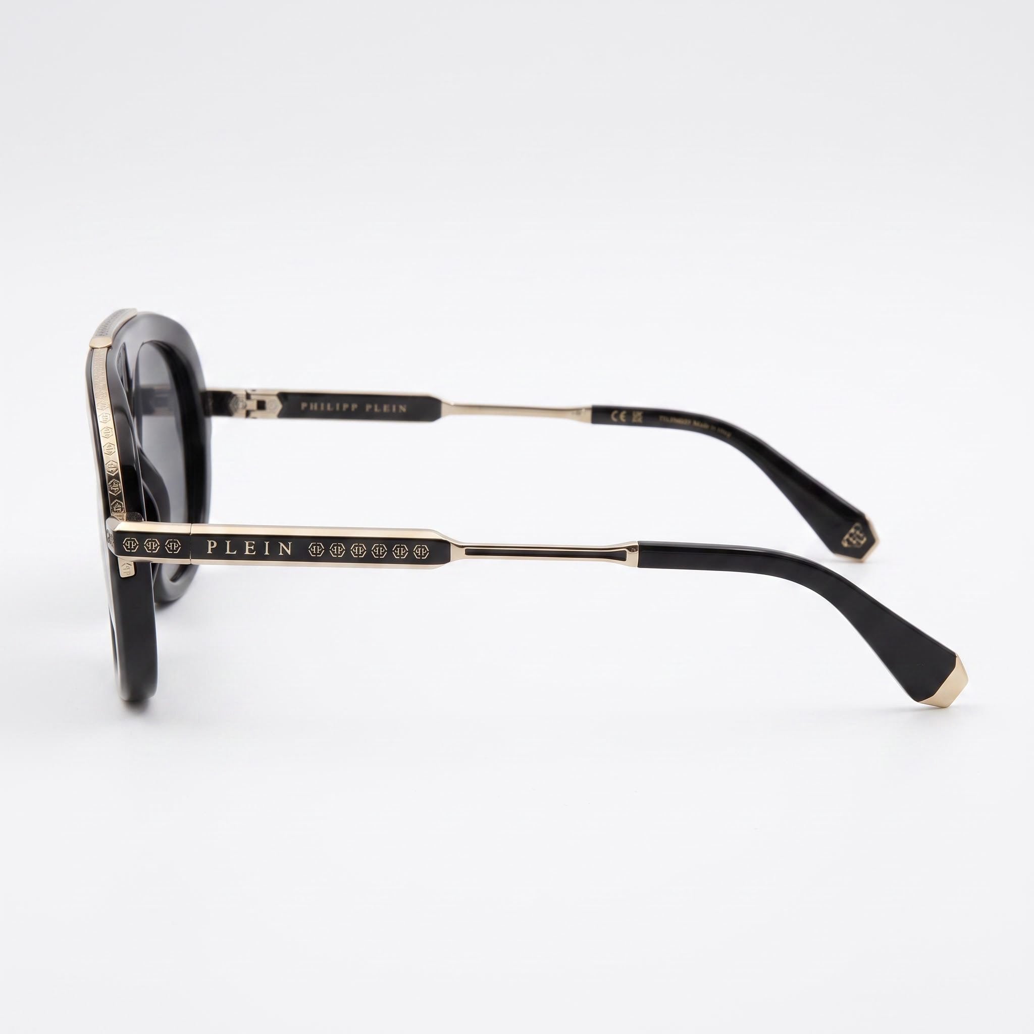 Gafas de Sol de Acetato de Celulosa Negro Brillante Philipp Plein Spp151m para Hombre con Lentes Ahumadas Protección UV 57mm, Photo 3
