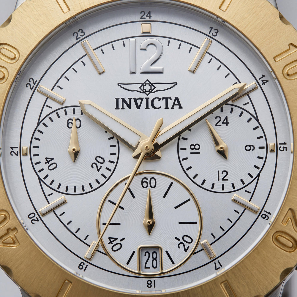 Invicta 14855 Reloj de Pulsera Minimalista para Mujer de Cuarzo Japonés, Acero Inoxidable Blanco y Tono Dorado, con Cronómetro, Resistente al Agua 50M