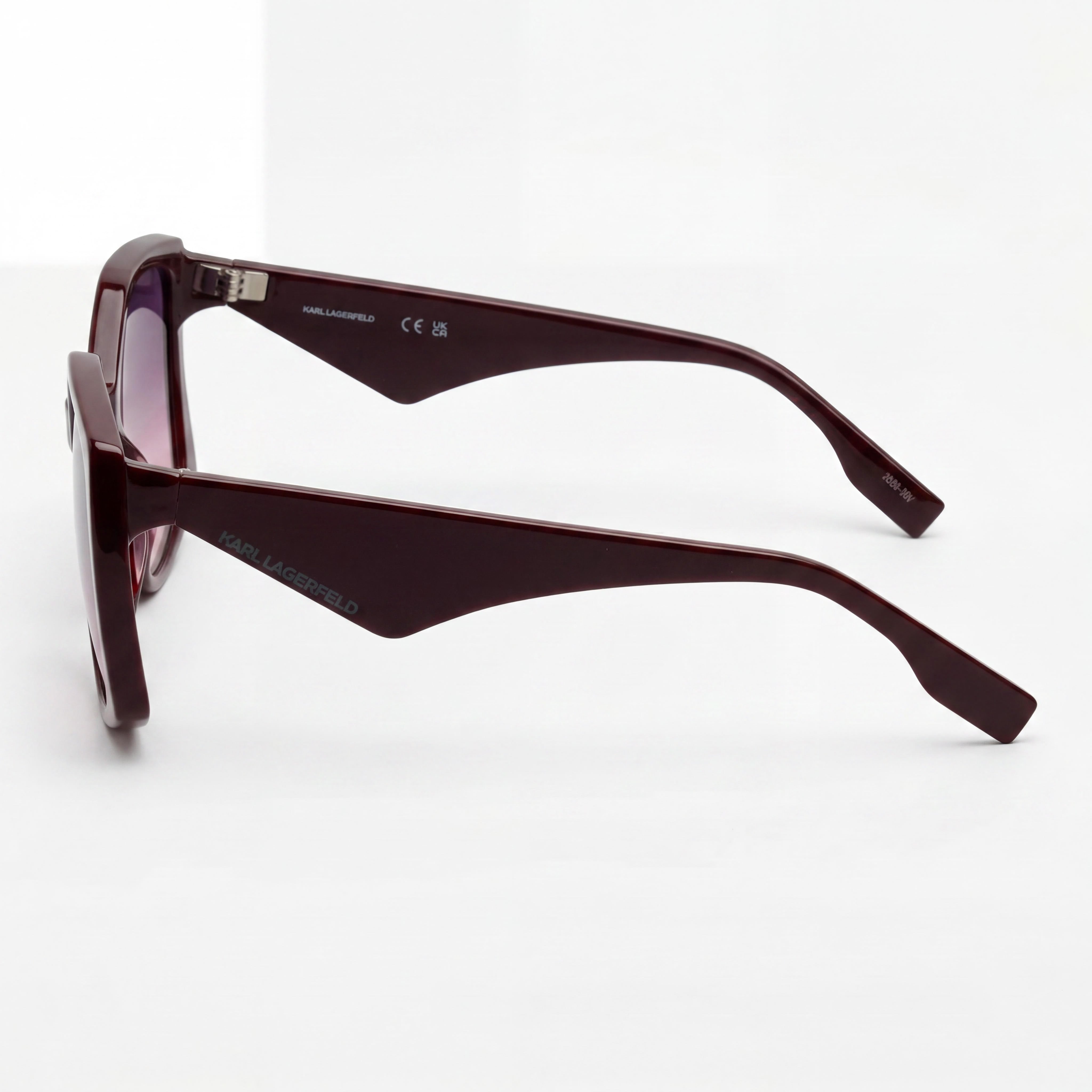 Gafas de sol KARL LAGERFELD de acetato cuadrado burdeos para mujer, lentes degradadas burdeos, 100% protección UV 400 (55 mm), Photo 3