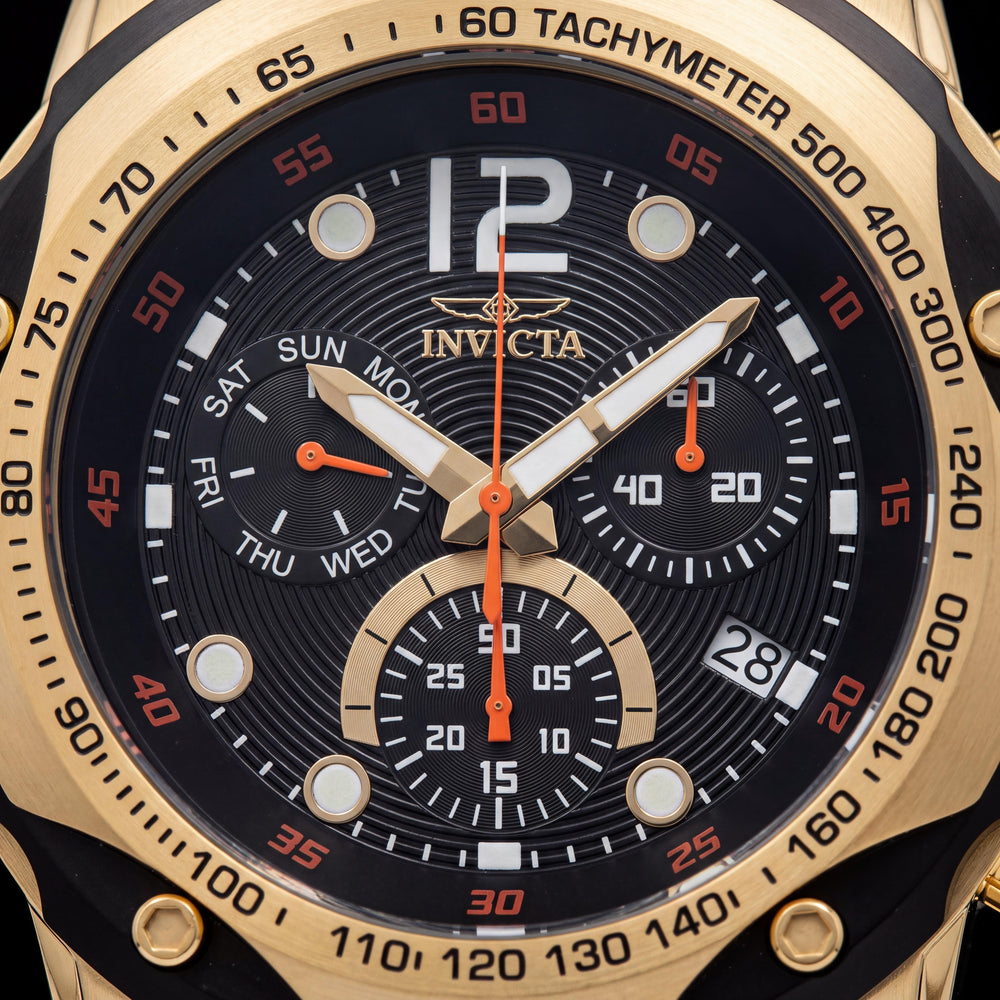 Reloj Invicta Speedway 49841 de 51 mm, informal, unisex, de cuarzo, correa de silicona, esfera negra, caja de acero inoxidable dorado