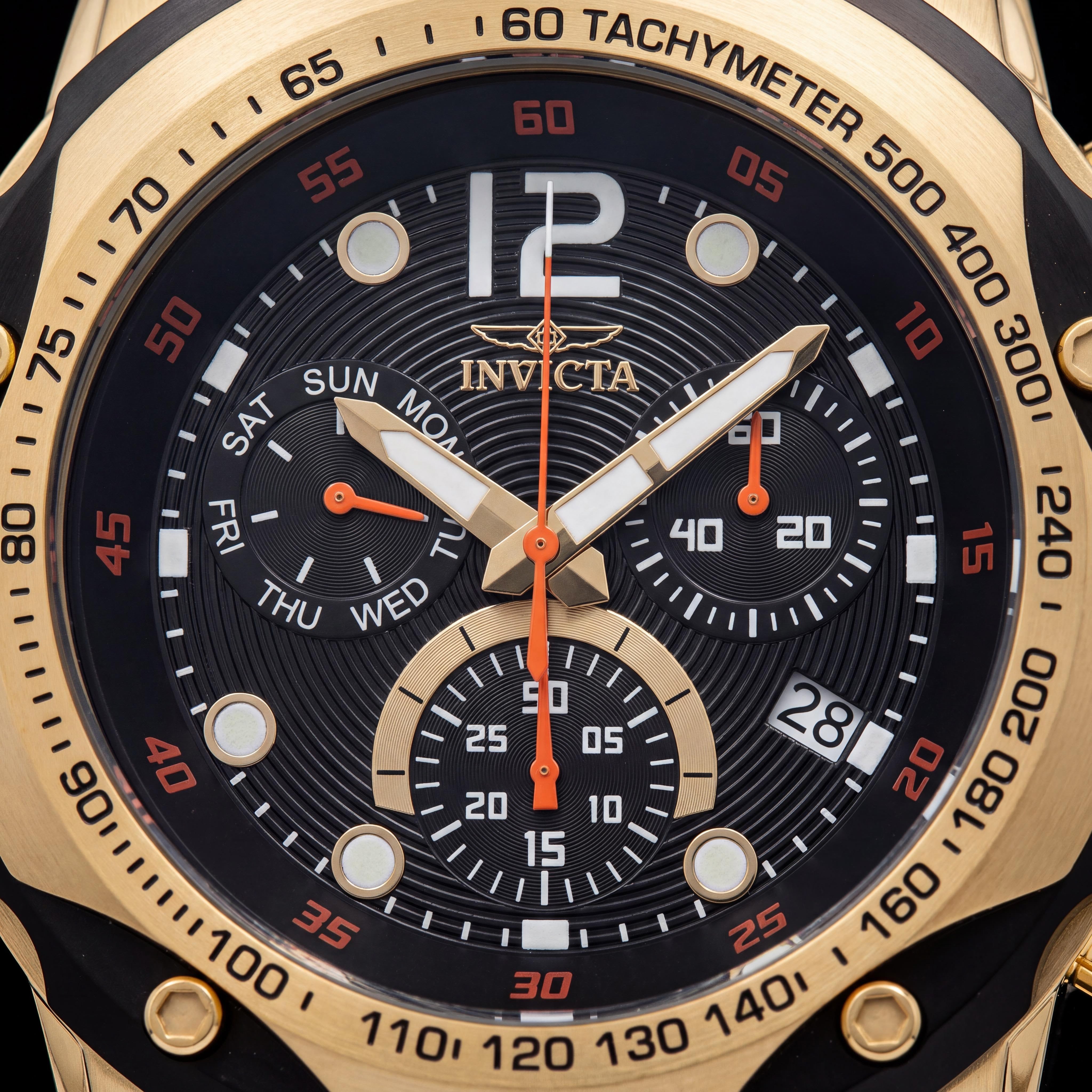 Reloj Invicta Speedway 49841 de 51 mm, informal, unisex, de cuarzo, correa de silicona, esfera negra, caja de acero inoxidable dorado, Photo 2