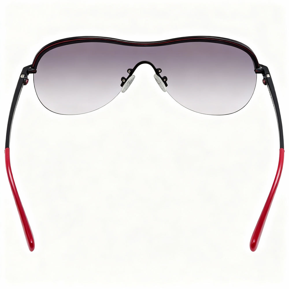 GUESS Modern Women's Wrap Around Metal Sunglasses, Black Frame, Gradient Grey Plastic Lenses, 65mm