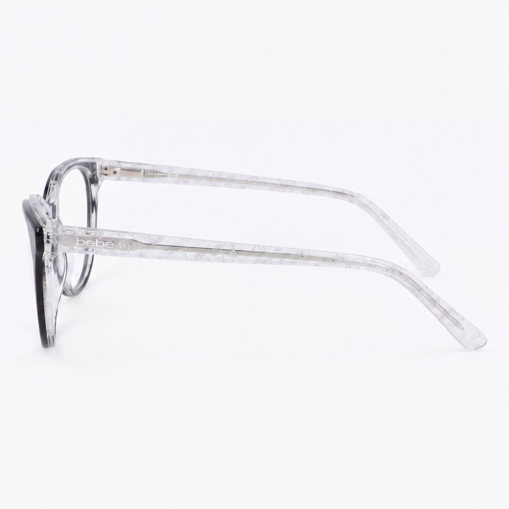 bebe Bb5189 Men's Jet Metal Frame Eyewear with Clear Lenses, Lens Width 55mm, Bridge Width 17mm, Temple Length 135mm