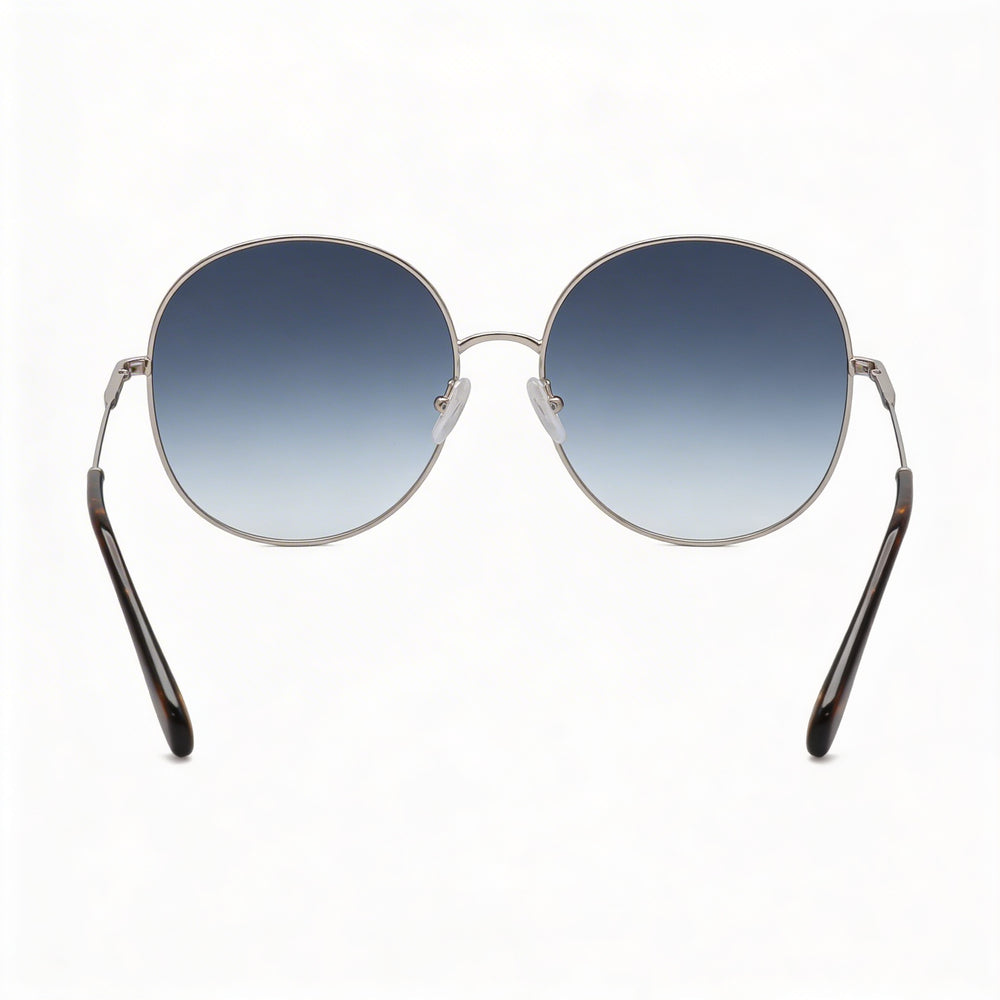Salvatore Ferragamo Classic Women's Round Shiny Silver Metal Blue Non-Polarized UV Protection Sunglasses 60mm