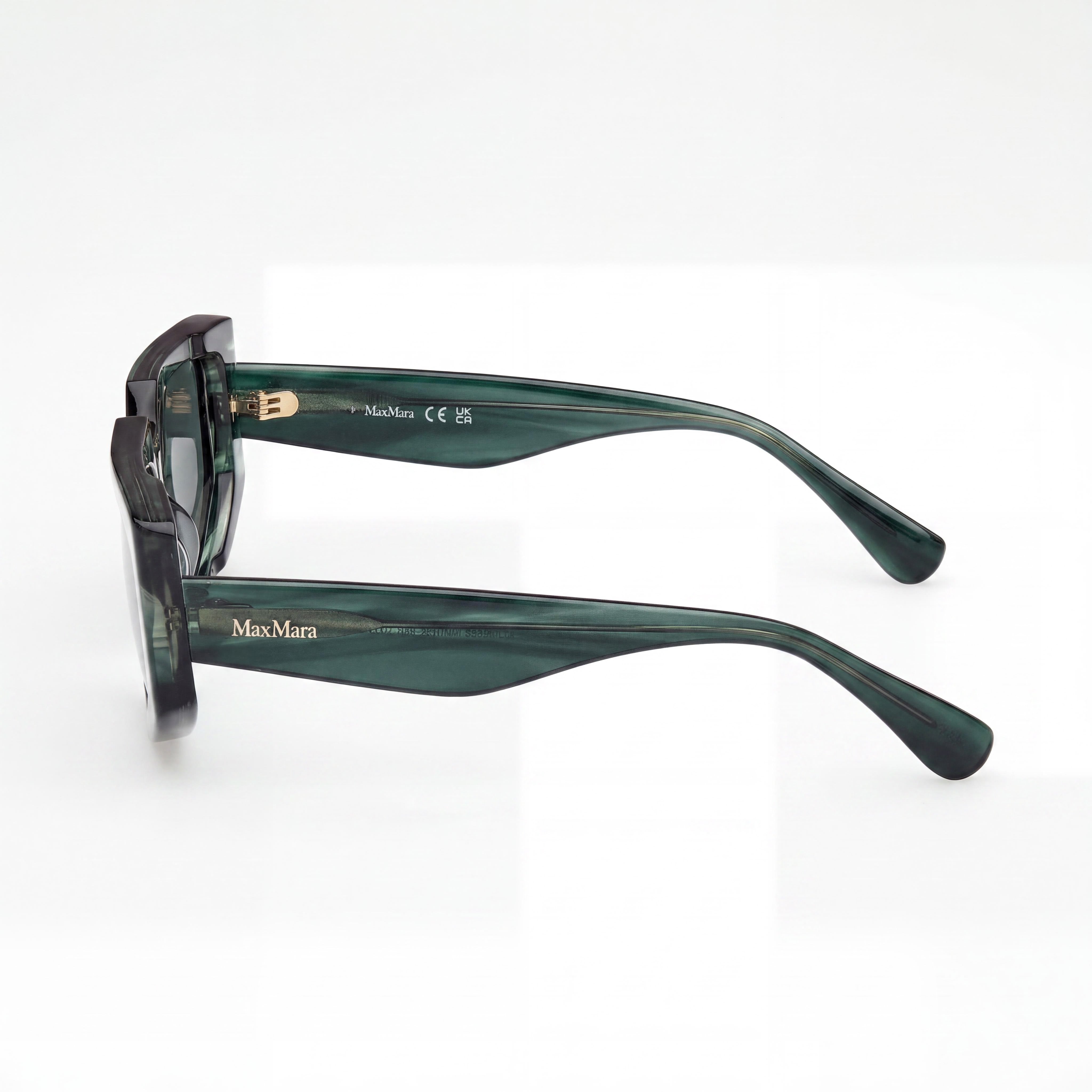 MaxMara Mm0125 para mujer con montura de acetato de rayas verde oscuro y lentes de policarbonato verde oscuro de 58 mm, Photo 3