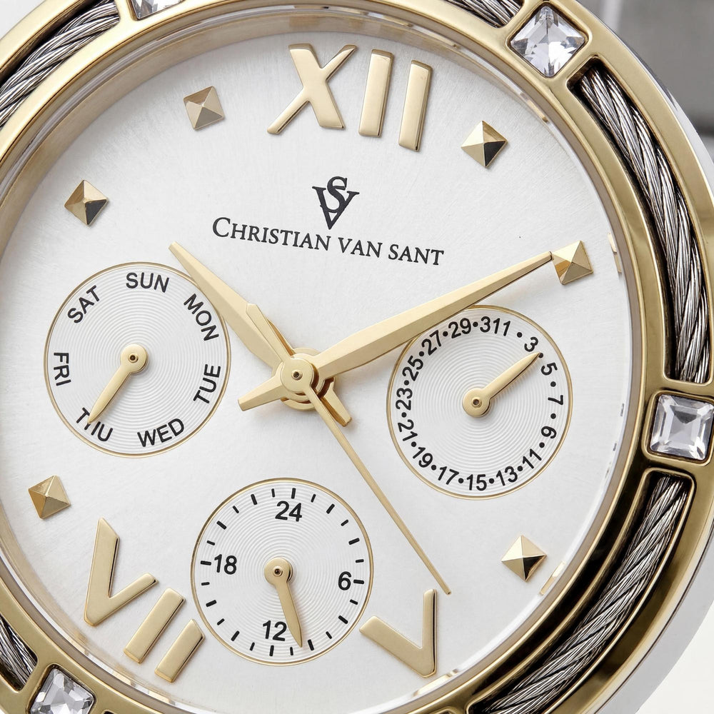 Reloj de cuarzo resistente al agua con esfera blanca y caja de acero inoxidable para mujer de Christian Van Sant
