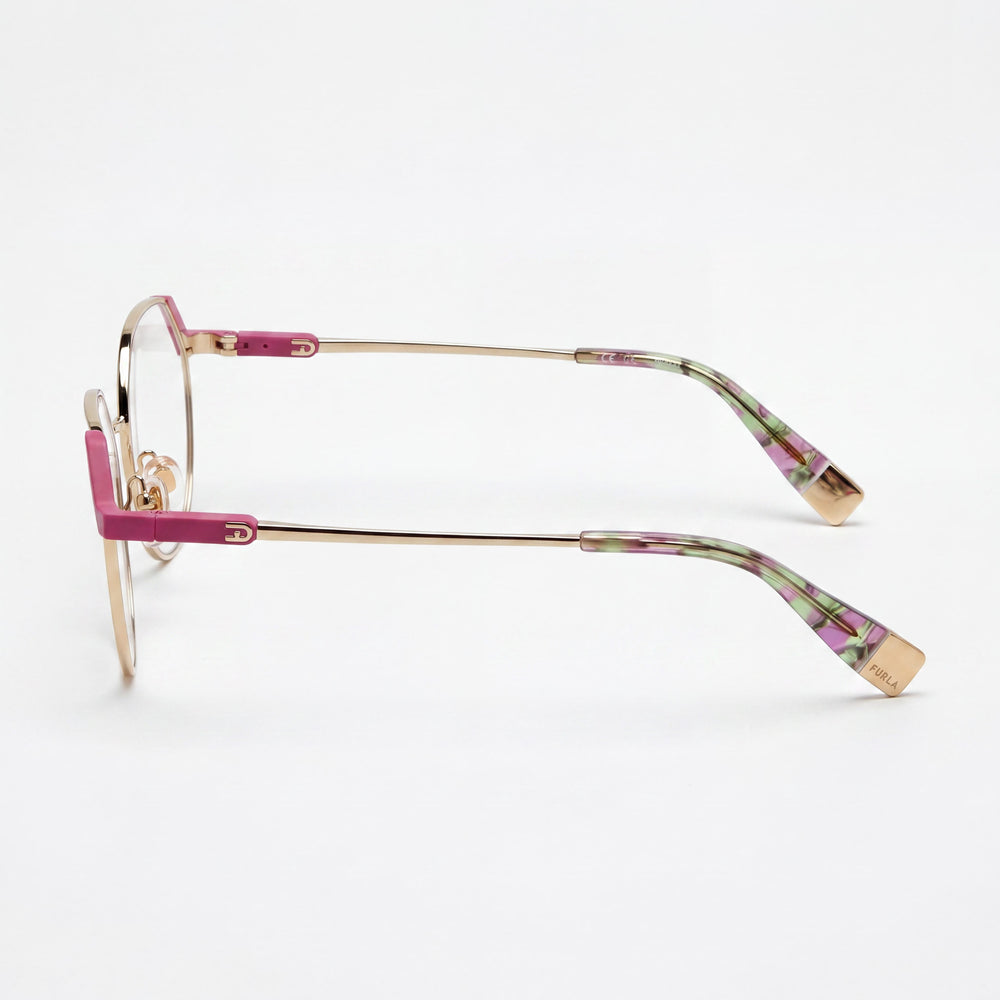Montura de gafas ópticas metálicas de estilo clásico Furla para mujer, dorado claro brillante, 52-18-135