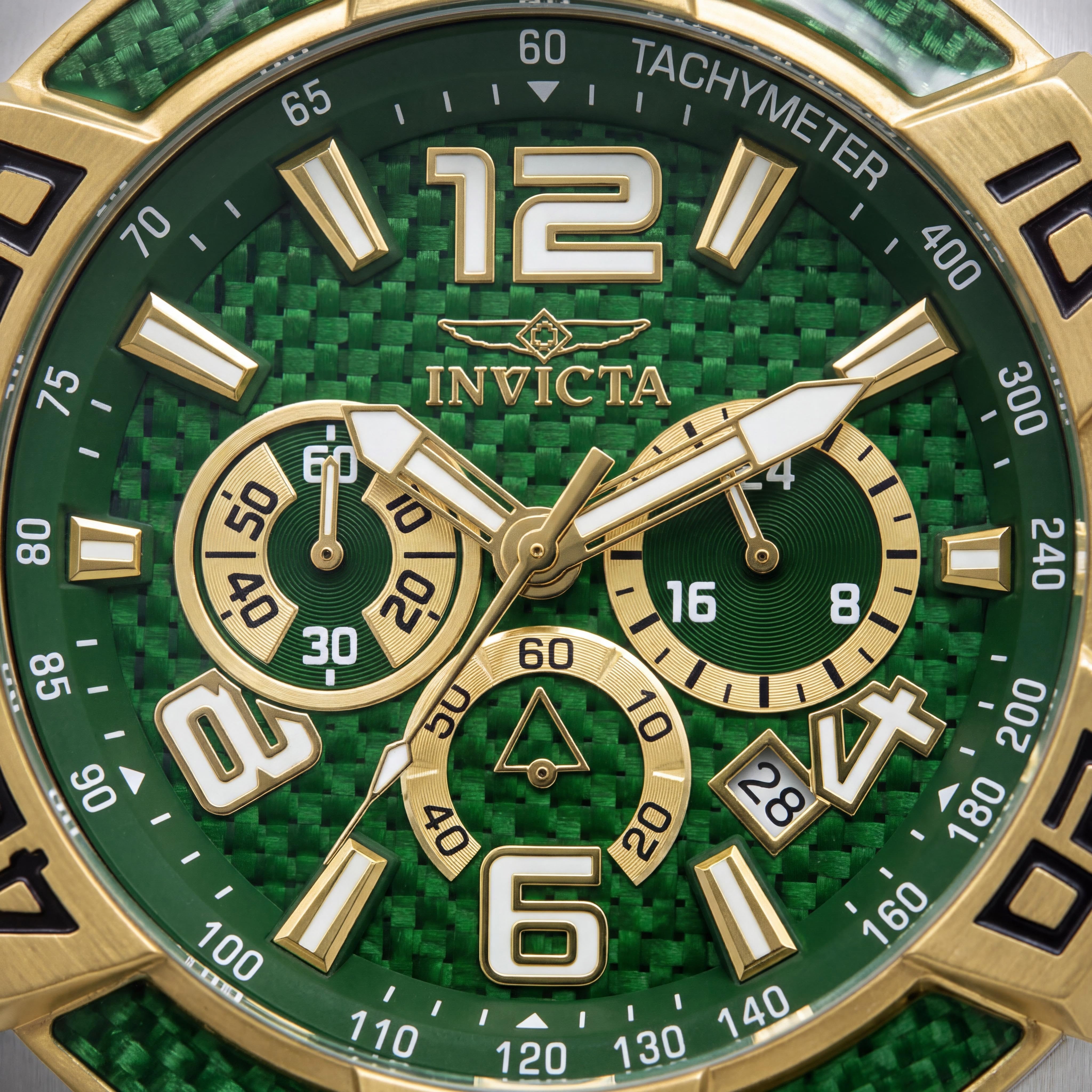 Invicta Men's 25852 Pro Diver Chronograph Gold Tone Stainless Steel Green Dial Luminous Quartz Watch 50mm Case, Photo 2