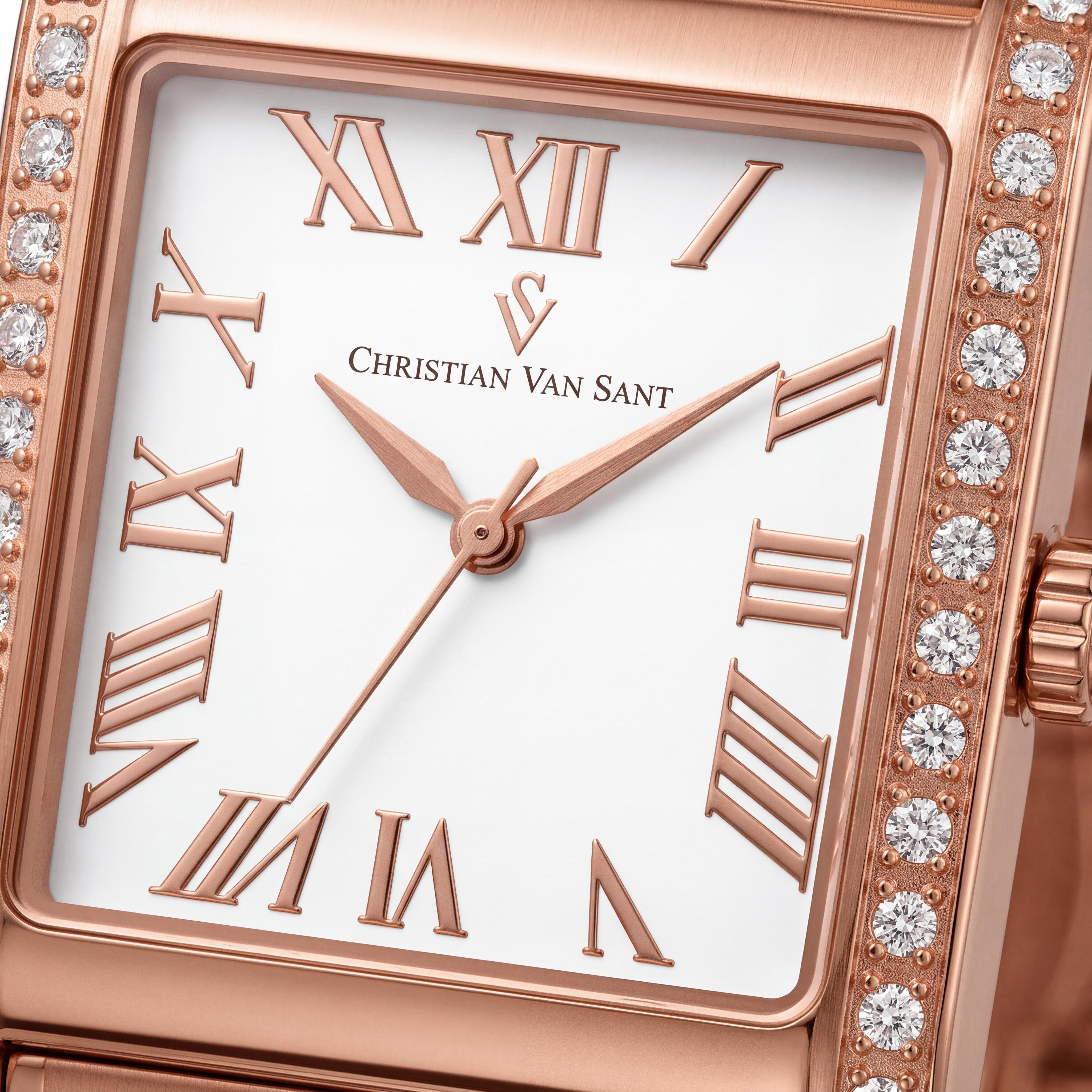 Christian Van Sant CV1287 Women's Rose Gold Tone Stainless Steel Square Quartz Watch, White Dial, 20mm, Photo 2