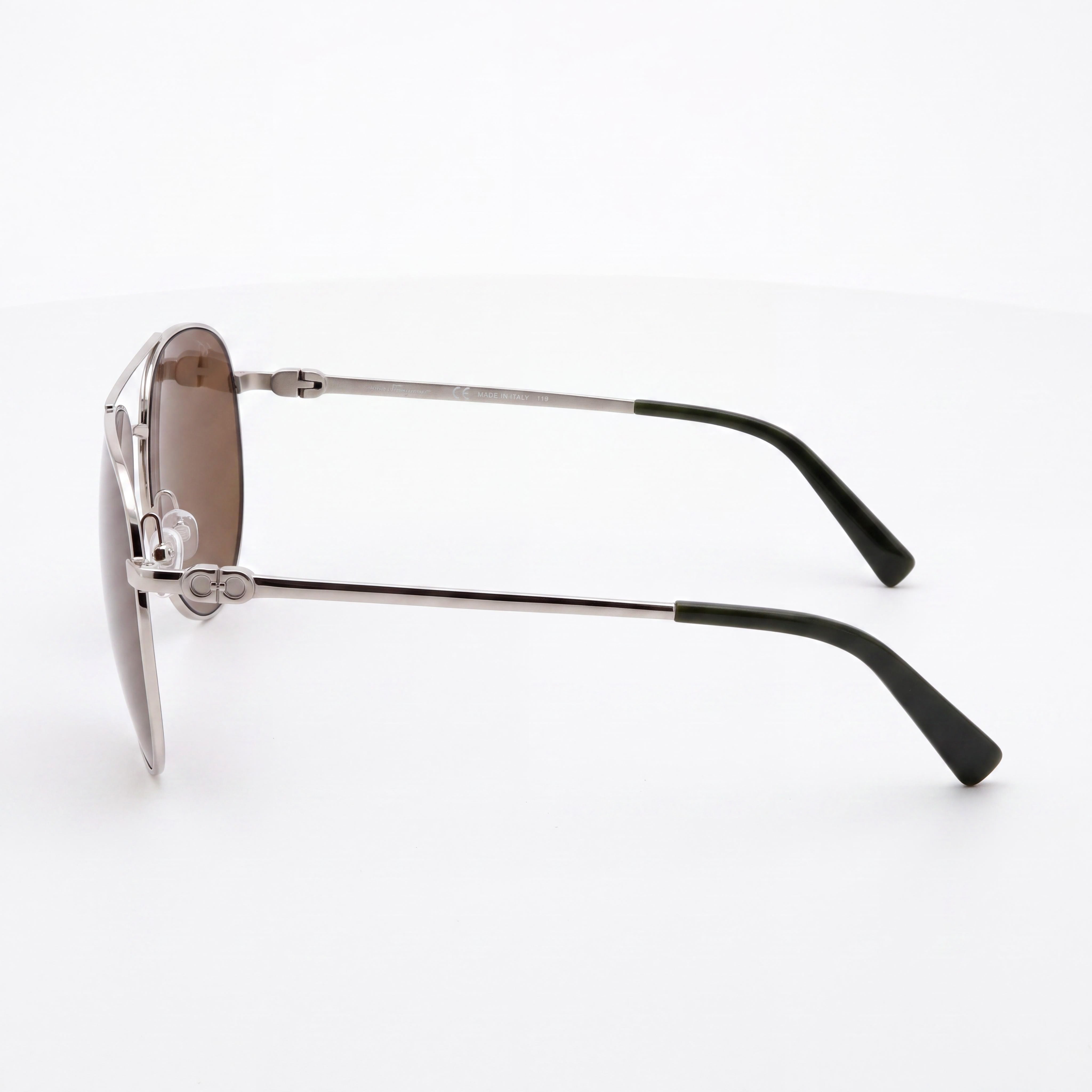 Salvatore Ferragamo Aviators Unisex Silver Metal Brown Lens UV Protection Sunglasses 60-15-140mm, Photo 3