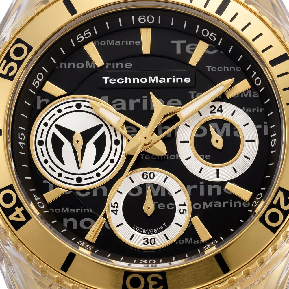 TechnoMarine Women's Luxury Watch, 40.57mm Stainless Steel Case, Black Dial, White Silicone Band, Water Resistant