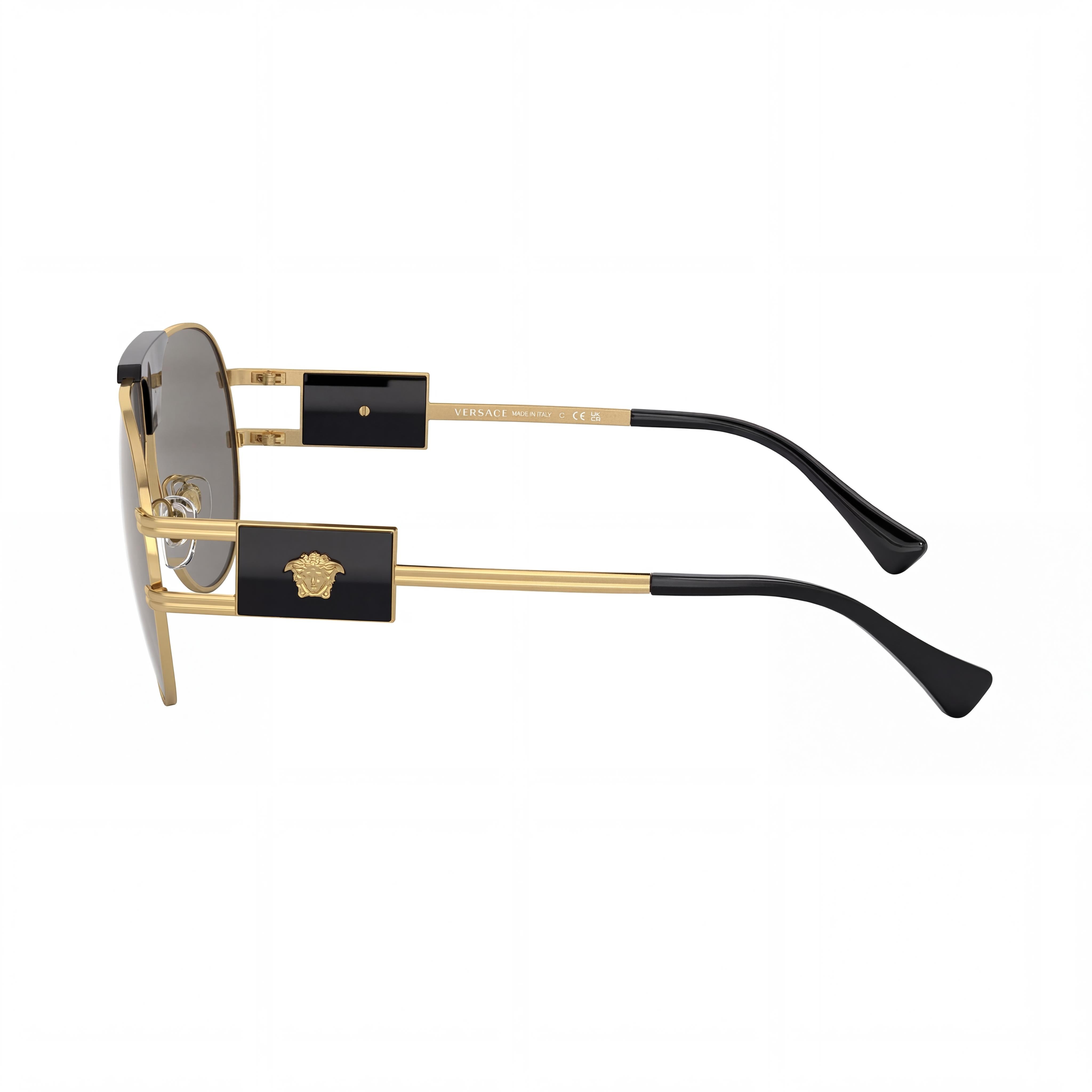 Versace Contemporary Unisex Metal Frame Sunglasses Gold Black Light Grey Mirror Silver Non-Polarized with UV Protection 63mm, Photo 3