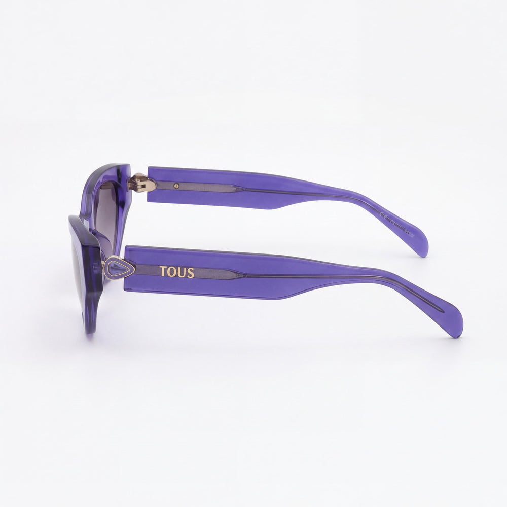 Gafas de sol para mujer TOUS STOB84S de acetato transparente brillante, estilo casual, en color violeta con lentes degradadas violeta de 55 mm