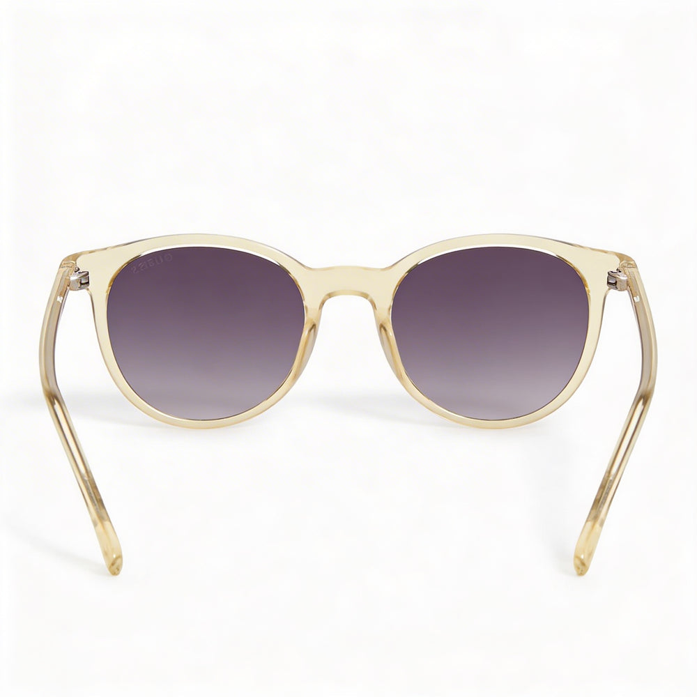 GUESS Modern Women's UV Protection Round Retro Shiny Light Yellow Plastic Sunglasses 51